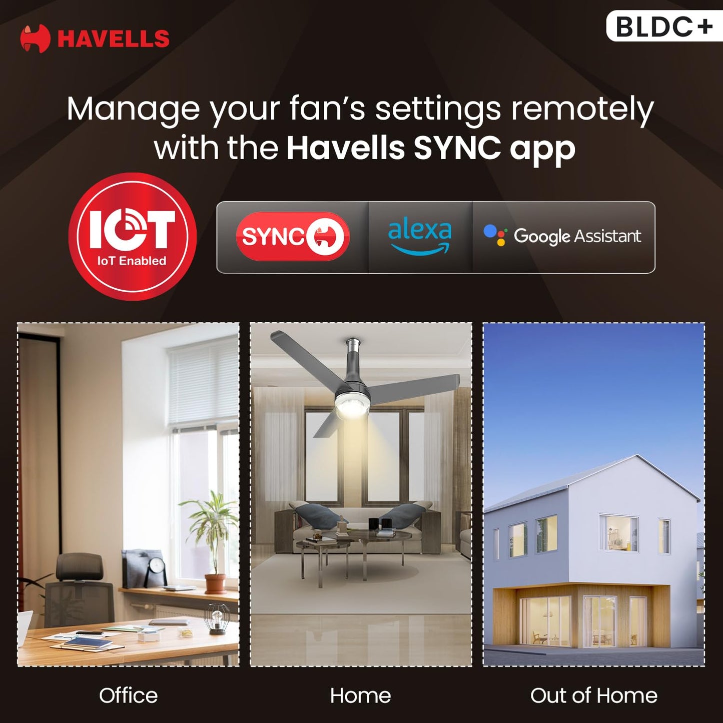 Havells 1200mm Crista Underlight BLDC Ceiling Fan | Remote Controlled, Smart Fan, IoT Enabled, Alexa & Google Home Compatible | 5 Star Rated, Upto 60% Energy Saving, 2 Year Warranty | (Slate Chrome)