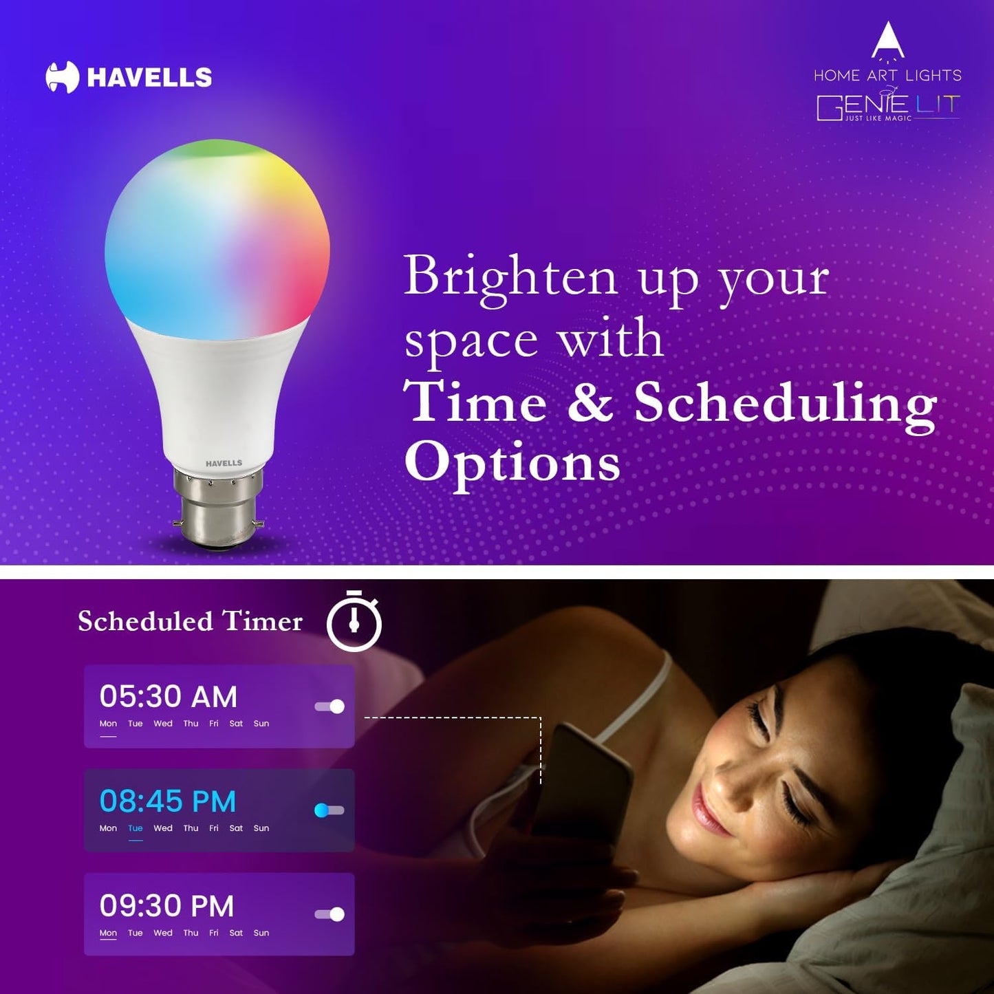 Havells Glamax 9W LED WiFi Smart B22 Bulb|Energy Efficient|Music Sync Function|Compatible with Amazon Alexa and Google Assistant|Multi User Feature|Made in India|Pack of 2