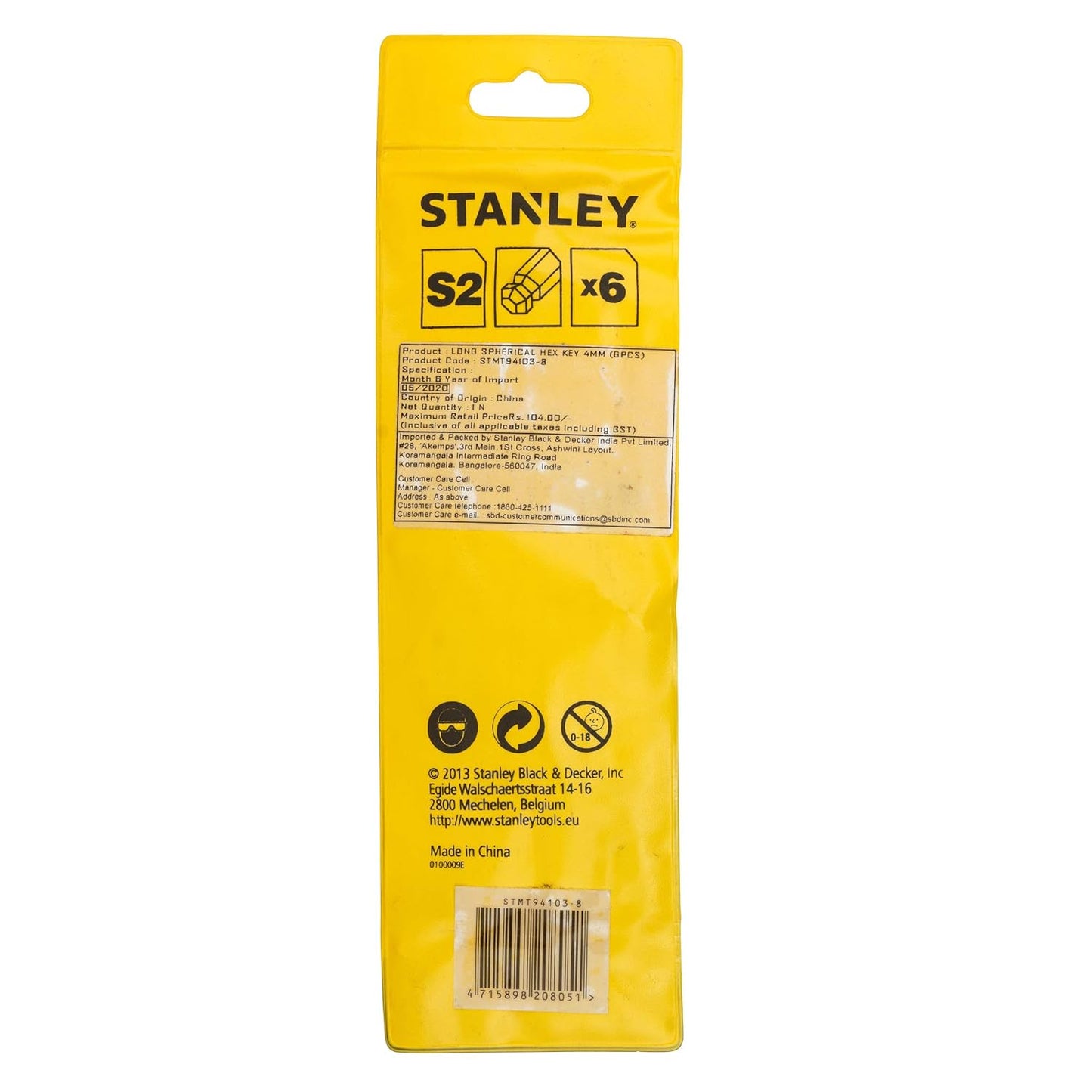 STANLEY STMT94103-8 Long Ball End Hex Key-4mm