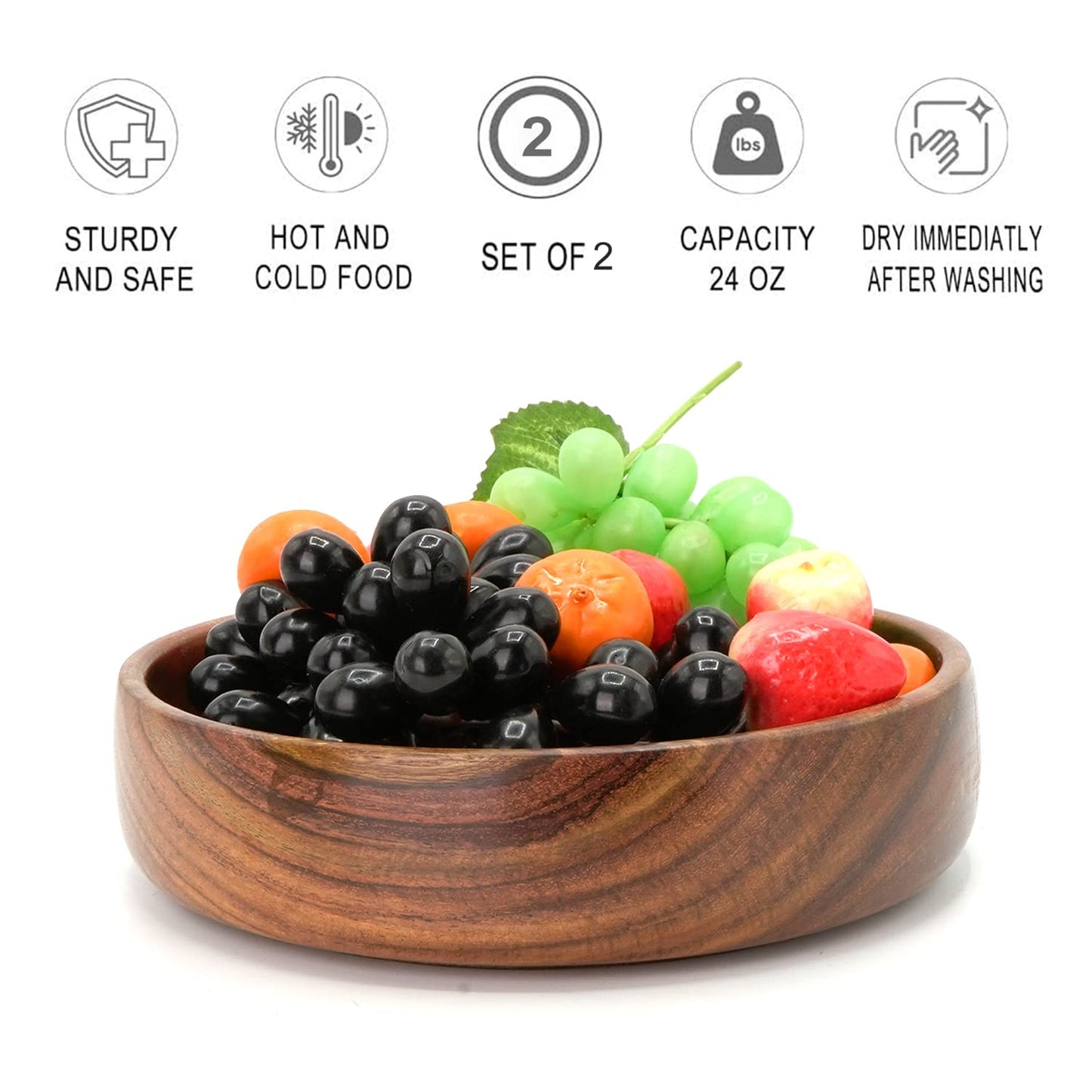 Udaipur Handicrafts Wooden Round Shape Bowl for Serving & Home Decor - Brown (Set of 2)