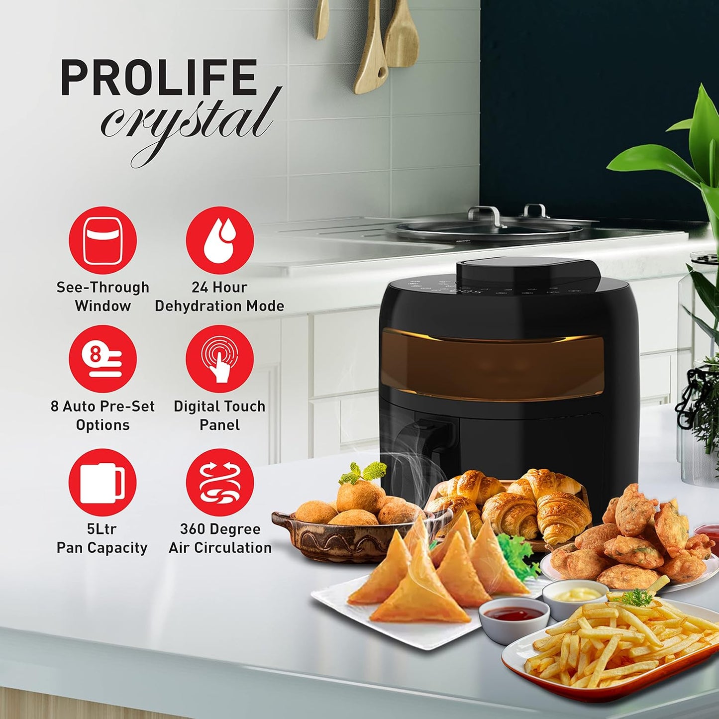 Havells Prolife Crystal Digital Air Fryer 5.5L, 1500W|D 8 Pre-sets| Aerocrisp Technology with 85% Less Oil Cooking| Dehydrator Mode| Auto-Shutoff|See-Through Window| 2Yr Door Step Warranty by Havells