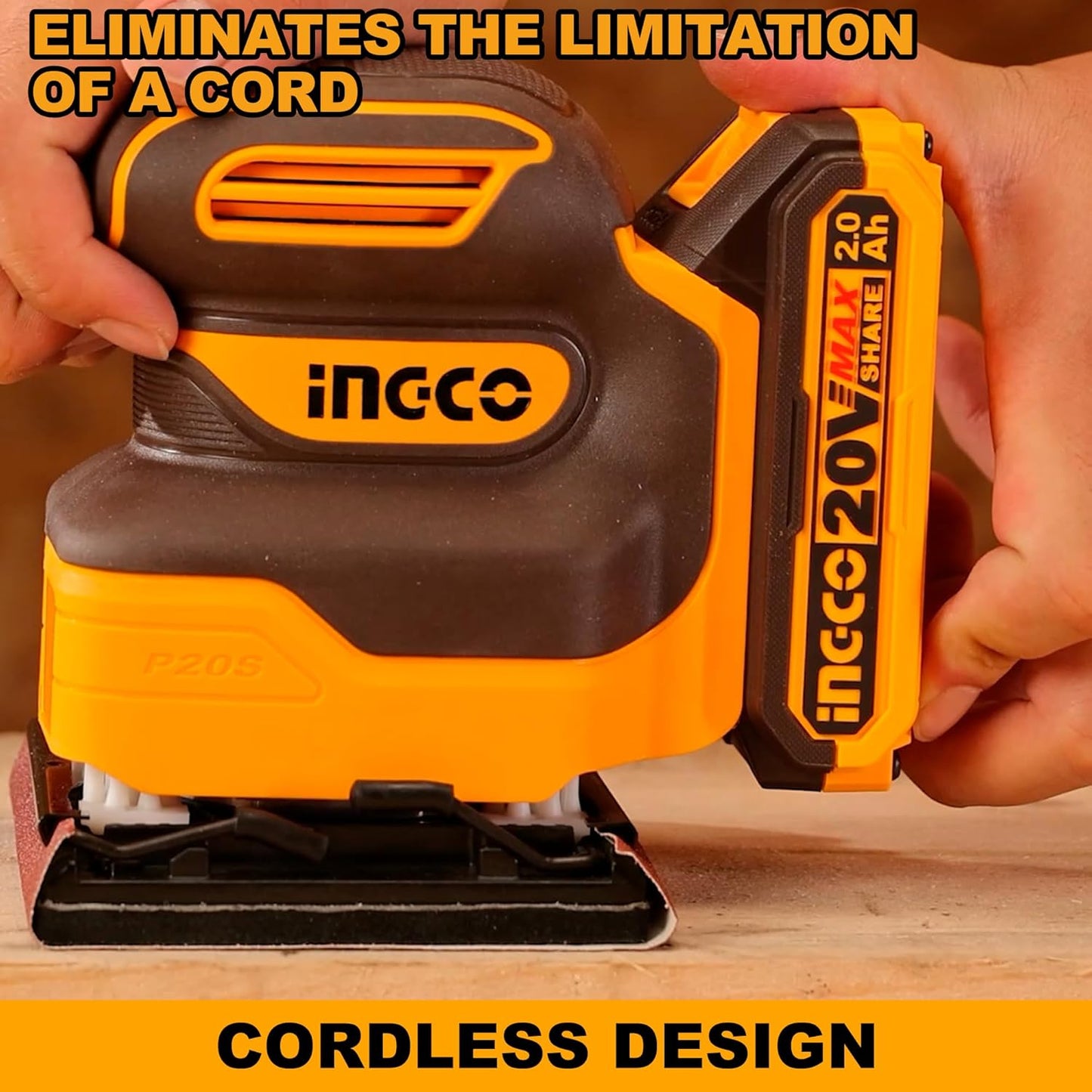INGCO Cordless Sheet Sander,12000 RPM, With Battery and Charger, With 5 PCS sand paper