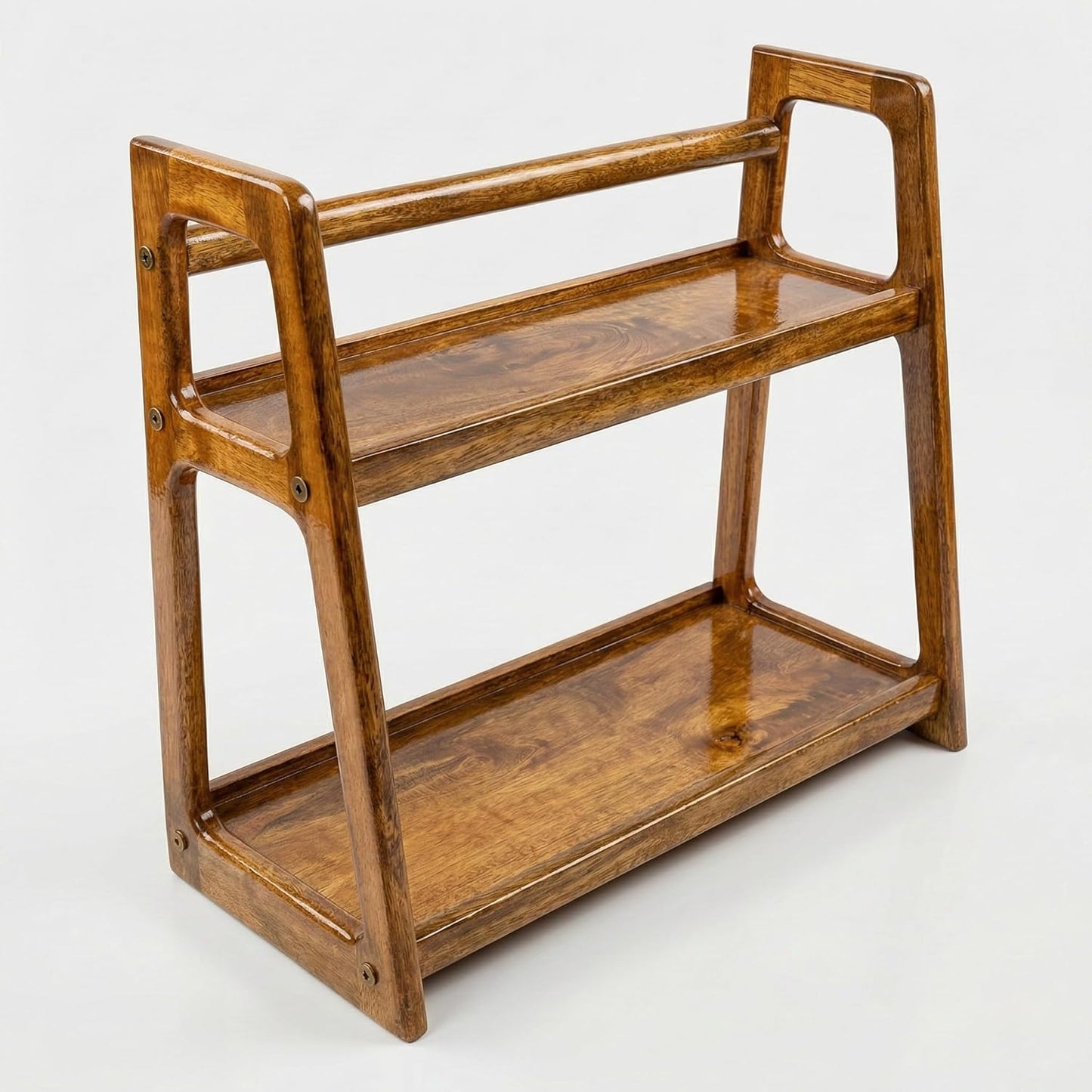 Udaipur Handicrafts Wood 2-Tier Kitchen Rack Organizer Shelf | Handcrafted Wooden Spice Rack Countertop Pantry Shelf Stand | Multipurpose Kitchen Counter Organizer (45x20x40 cm)
