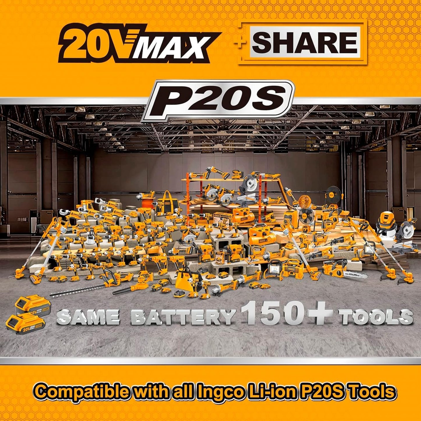 INGCO 20V Battery & Charger Set, 2.0Ah Battery and Fast Intelligent Charger, Compatible with All INGCO 20V Power Tools