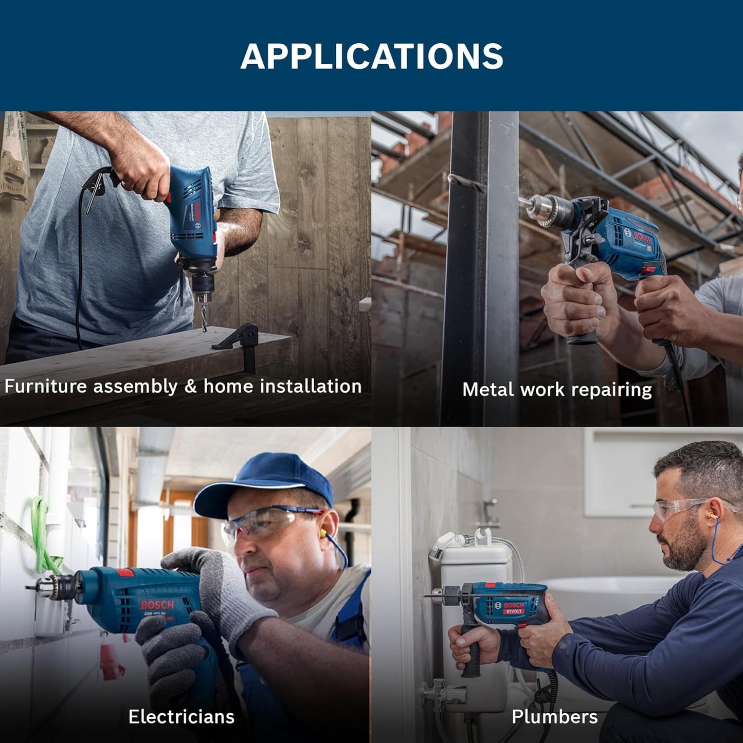 BOSCH GSB 10 RE Corded-Electric Tool Kit | 100-piece Tools Box Kit | Power Supply 500W | Impact Drill Machine | Impact Rate upto 41600 BPM | Speed upto 2600 RPM | 1 Yr Warranty