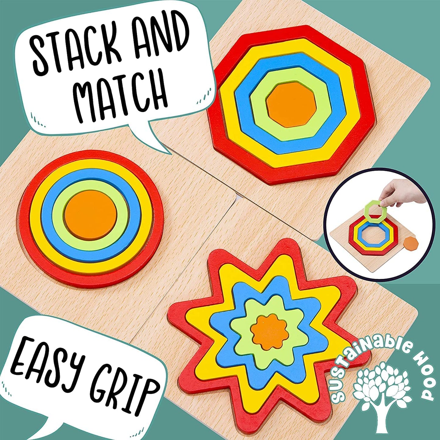 Udaipur HandiCrafts Toddler Puzzles Games Wooden Toys Montessori Rainbow Shape Sorting Puzzle Toys Toddlers Activities Preschool Learning Early Educational Birthday Gift Travel For Kids Age 1 2 3 4 Year Old