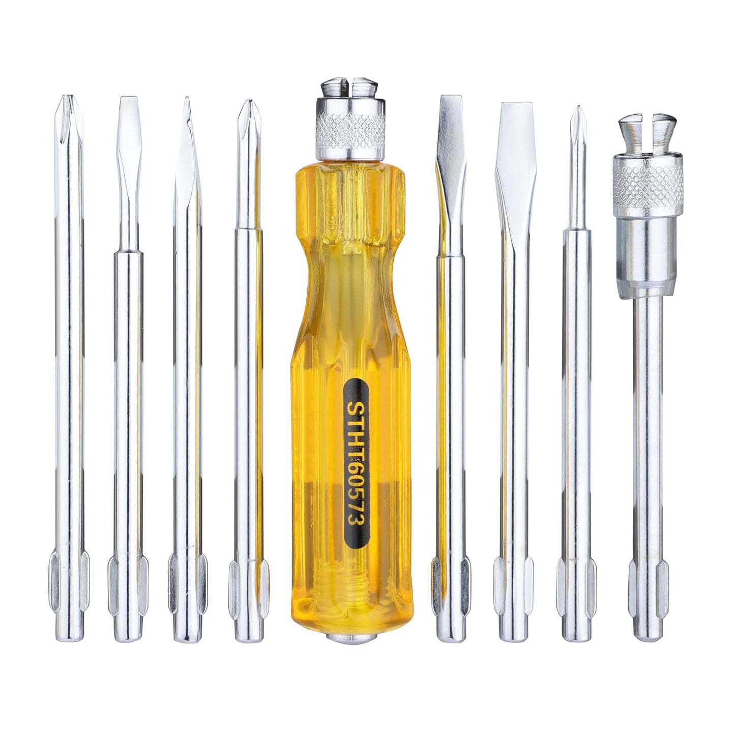 STANLEY STHT60573-8B 8 Pcs Screwdriver Set With 3 Phillips & 3 Flat Tips, 1 Square Poker & 1 Extension Blade- Multi-Purpose Tool Screwdriver Set, Ideal for Home, DIY & Professional Fastening Purposes