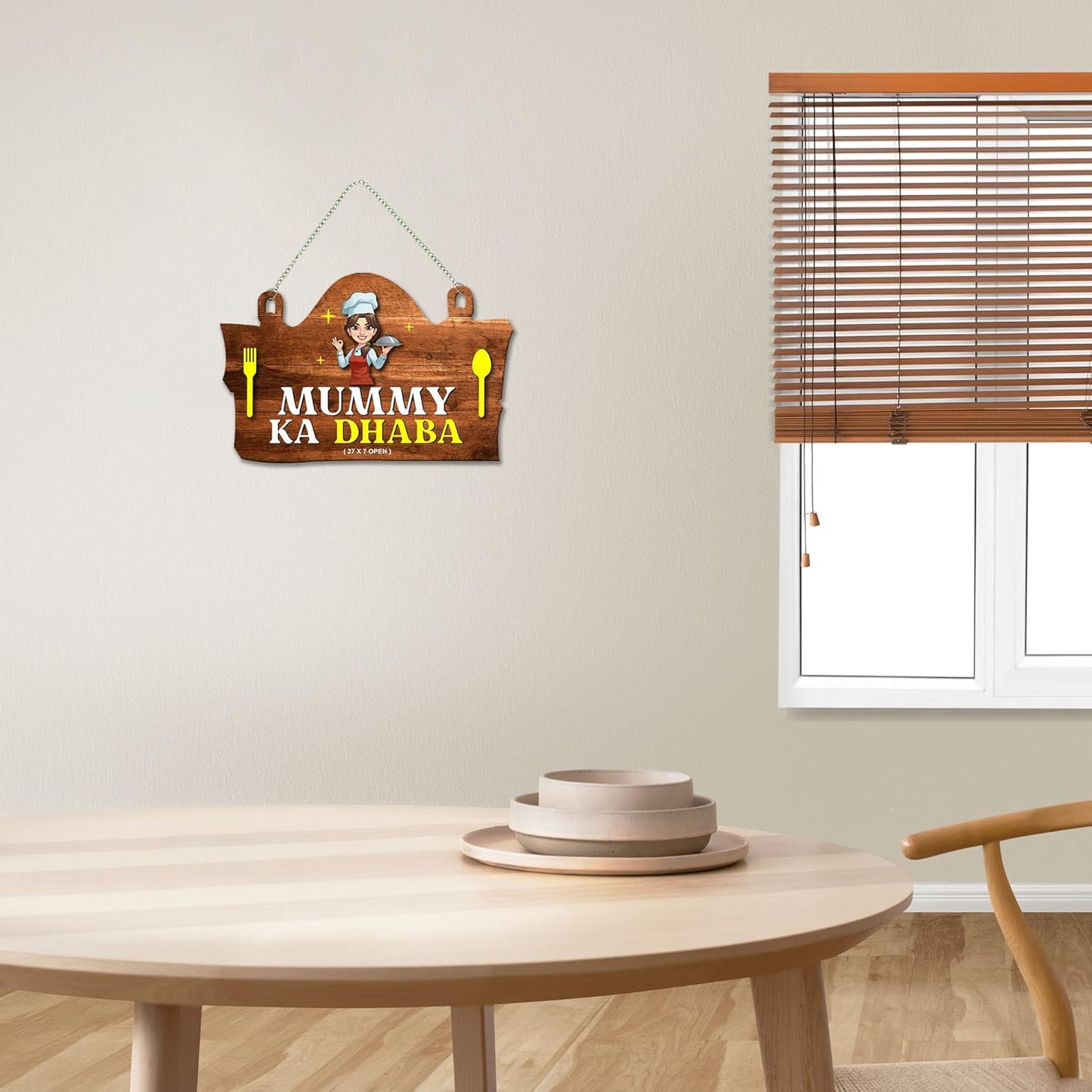 Udaipur Handicrafts Mummy Ka Dhaba Printed Wooden Wall Art For Cafe | Kitchen | Restaurants | Quotes Decor Item | Kitchen Quotes Wall Hanging | Wall Illustrations | Modern Artwork | Gift Items (WH_3701NNV)