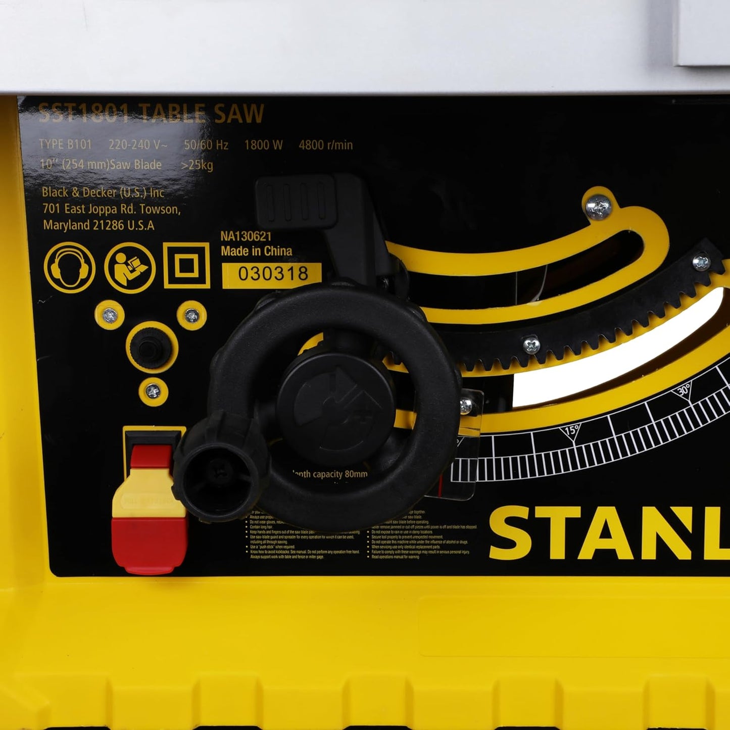 STANLEY SST1801-IN 1800W 254mm Table Saw With Frame, For Heavy-Duty Applications & Cutting Plywood, 150-hours Runtime, Compatible with 10” Cutting Blades, 1 Year Warranty, Yellow and Black