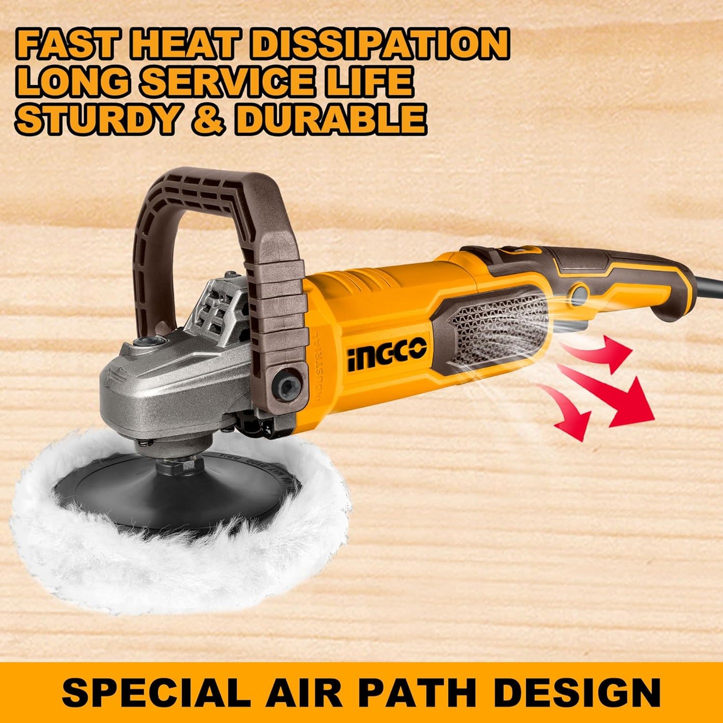 INGCO Polisher, 1400 W, 7 Variable Speed, 1500-3600 RPM, Comfortable Handle, for Home Appliance, Furniture, Car Buffer