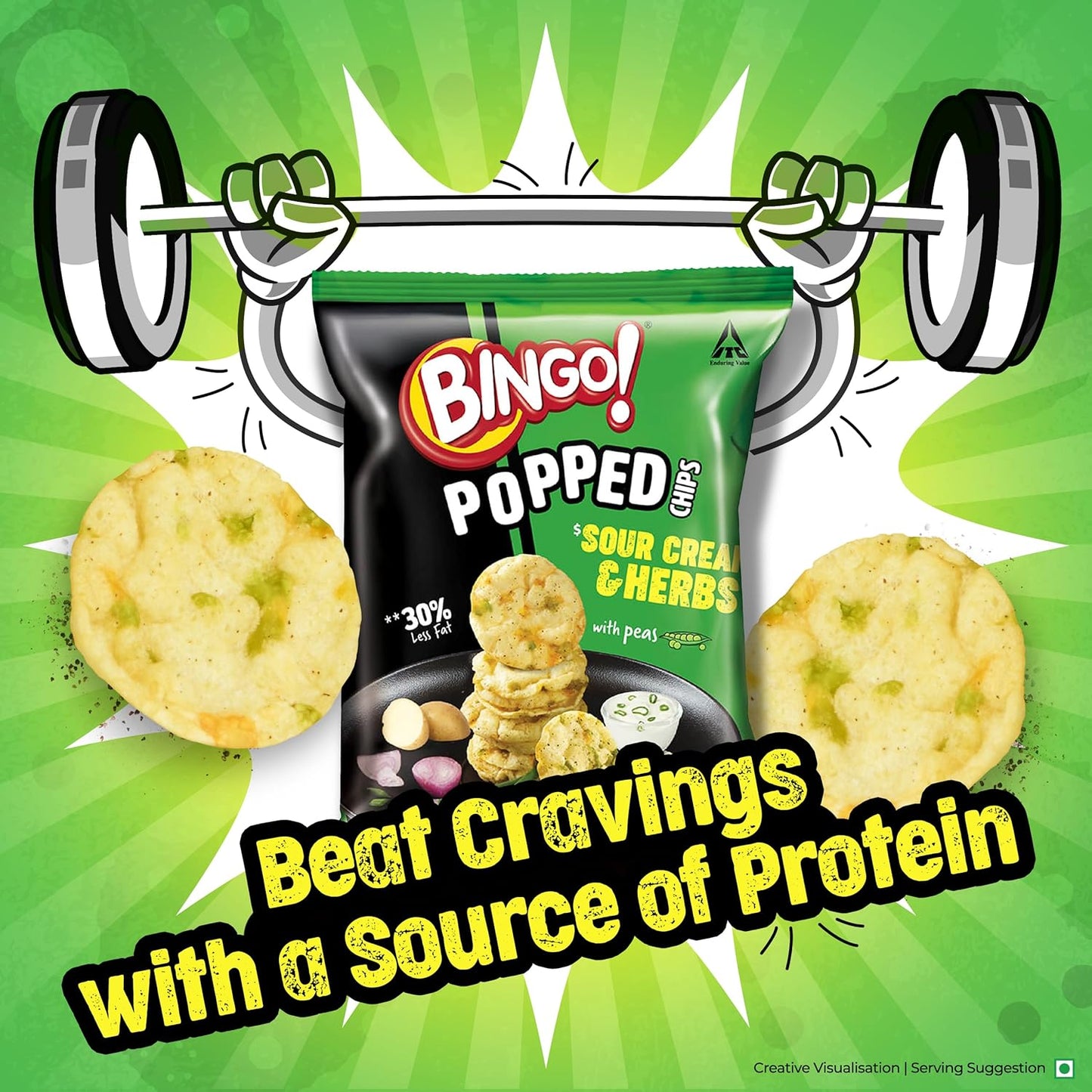 Bingo! Popped Chips – Airy, Crunchy, Zero-Gravity Snacks with 30% Less Fat (Sour Creme Flavour) – Not Fried, Not Baked, Just Popped! – 51.2g/48G(weight may vary)