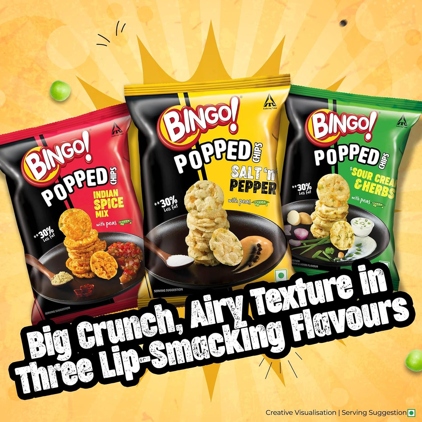 Bingo! Popped Chips - Airy, Crunchy, Zero-Gravity Snacks with 30% Less Fat (Indian Spice Mix Flavour)- Not Fried, Not Baked, Just Popped! - 25g