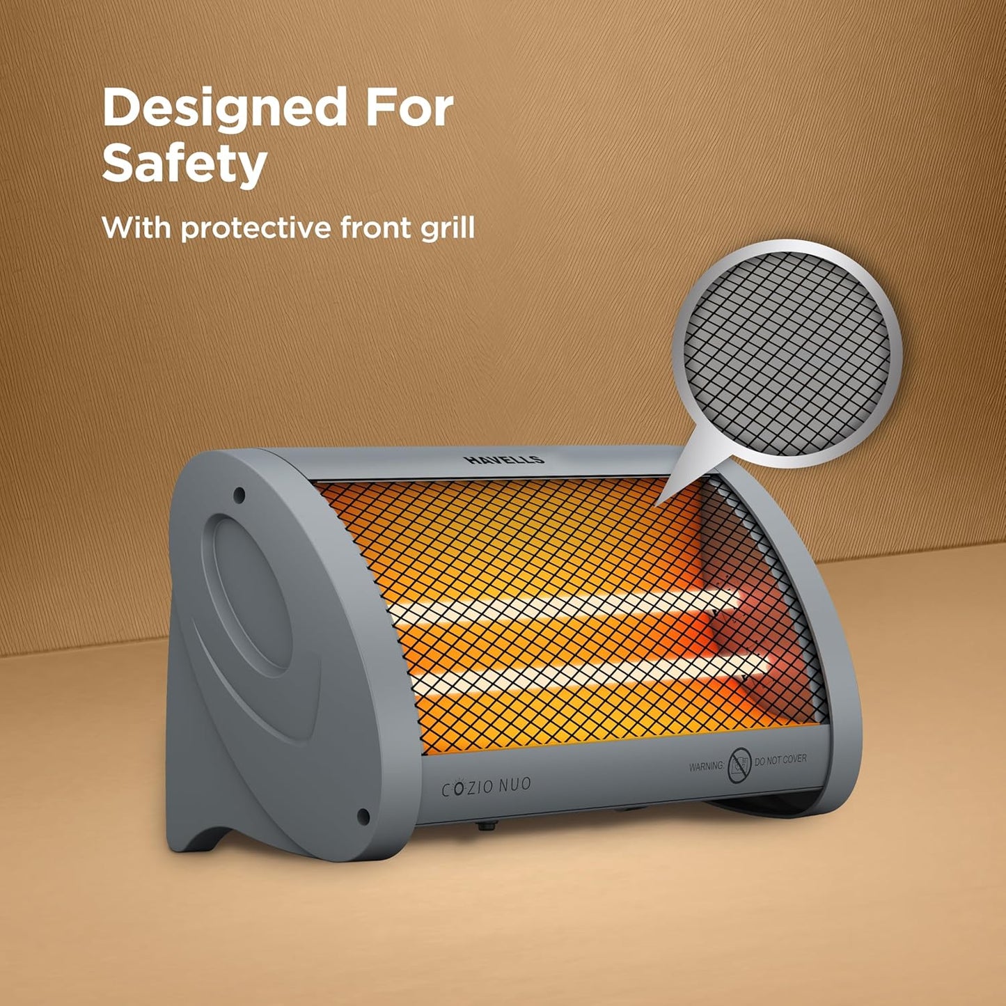 Havells Cozio Nuo Room Heater| Dual Heat Setting 400/800 Watt| Dual Quartz Heating Rods| Silent Operation| Tip Over Protection| Fire Retardant Material| Anti Rust Reflector| 2 Year Warranty(Grey)