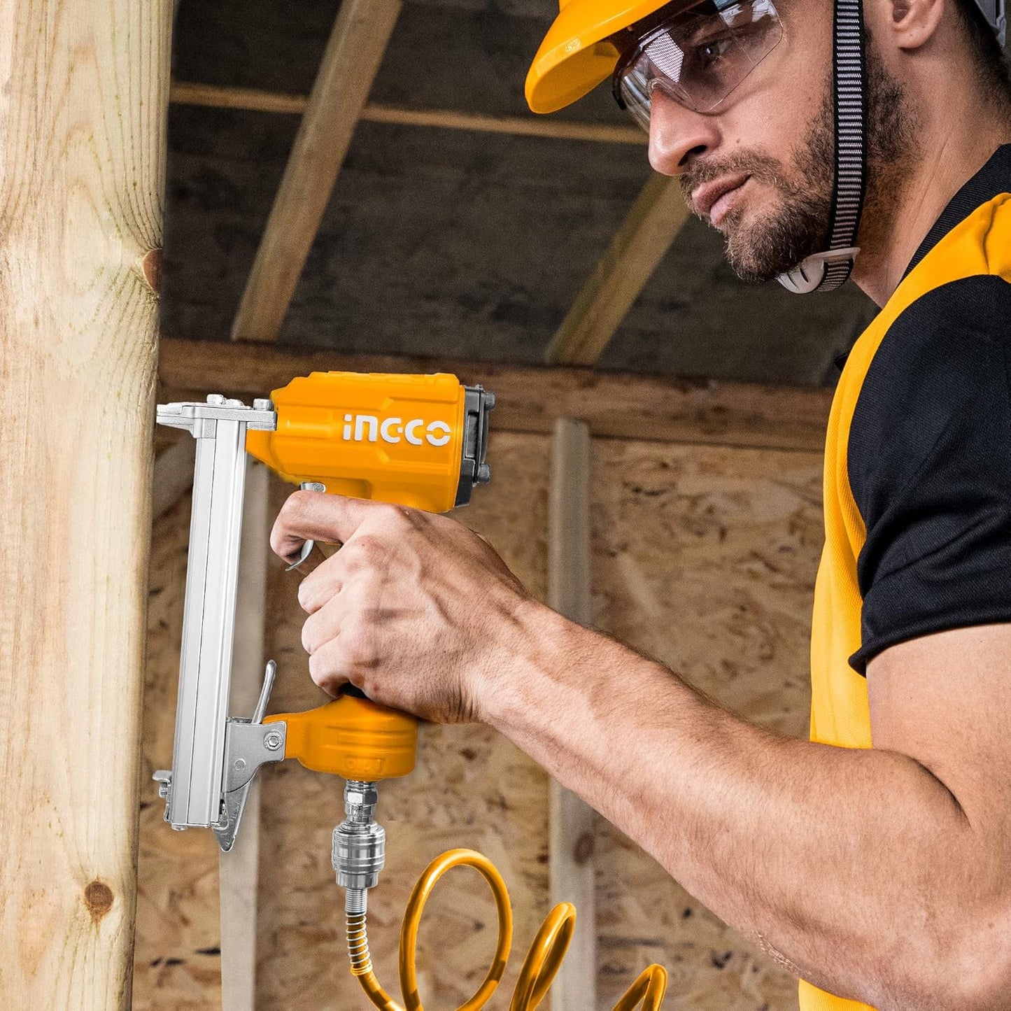 INGCO Air Stapler, Pneumatic Staple Gun (20 Gauge), 6-13mm Staple Size, Professional Heavy-Duty for Wood, Upholstery, Carpet, Wire Fencing (Staples Not Included)