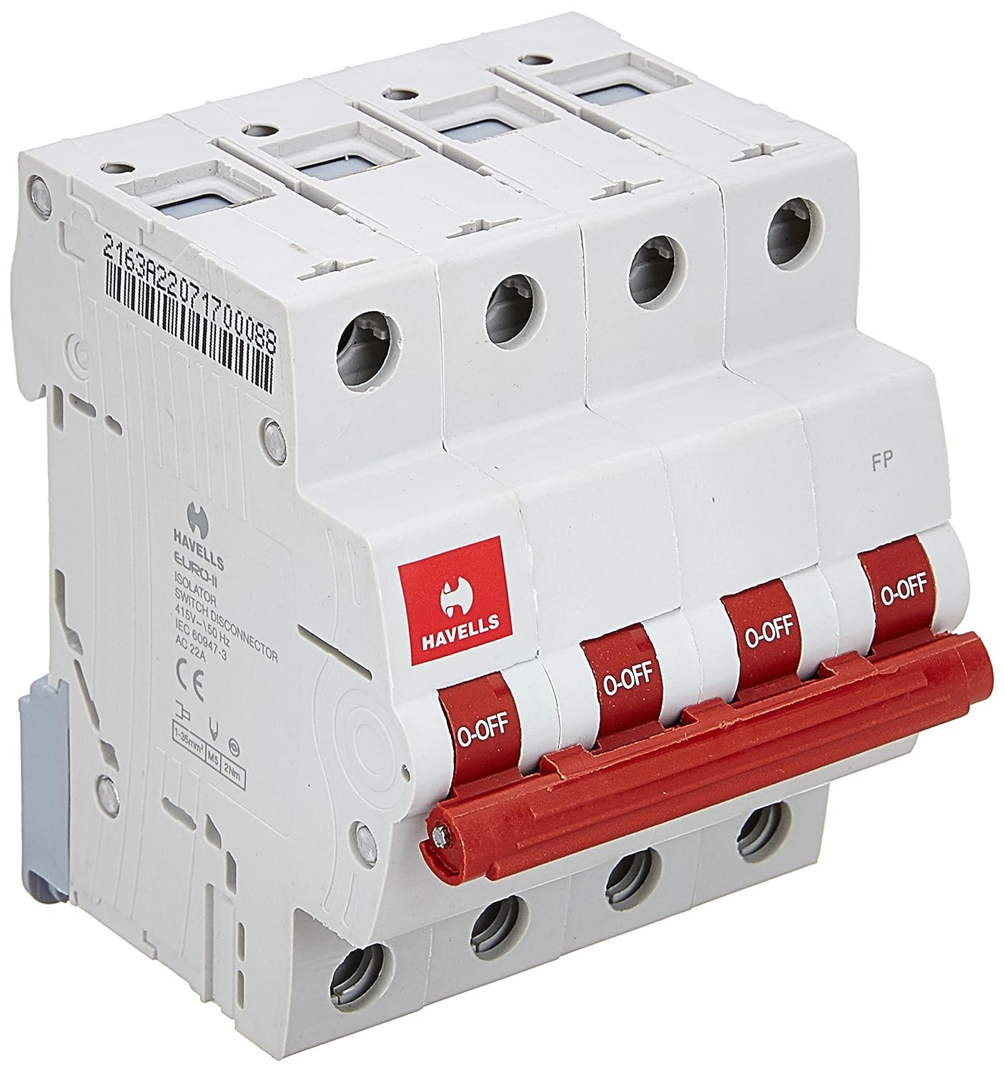 Havells DHMGIFPX063 PVC Plastic 63A FP Switch Disconnector Euro 2 (White)