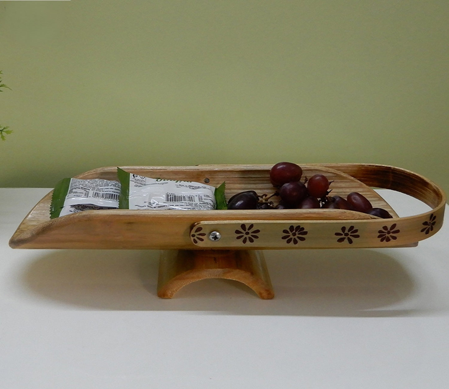 Udaipur Handicrafts Wood Mandala Bamboo Handmade Serving Tray with Handle