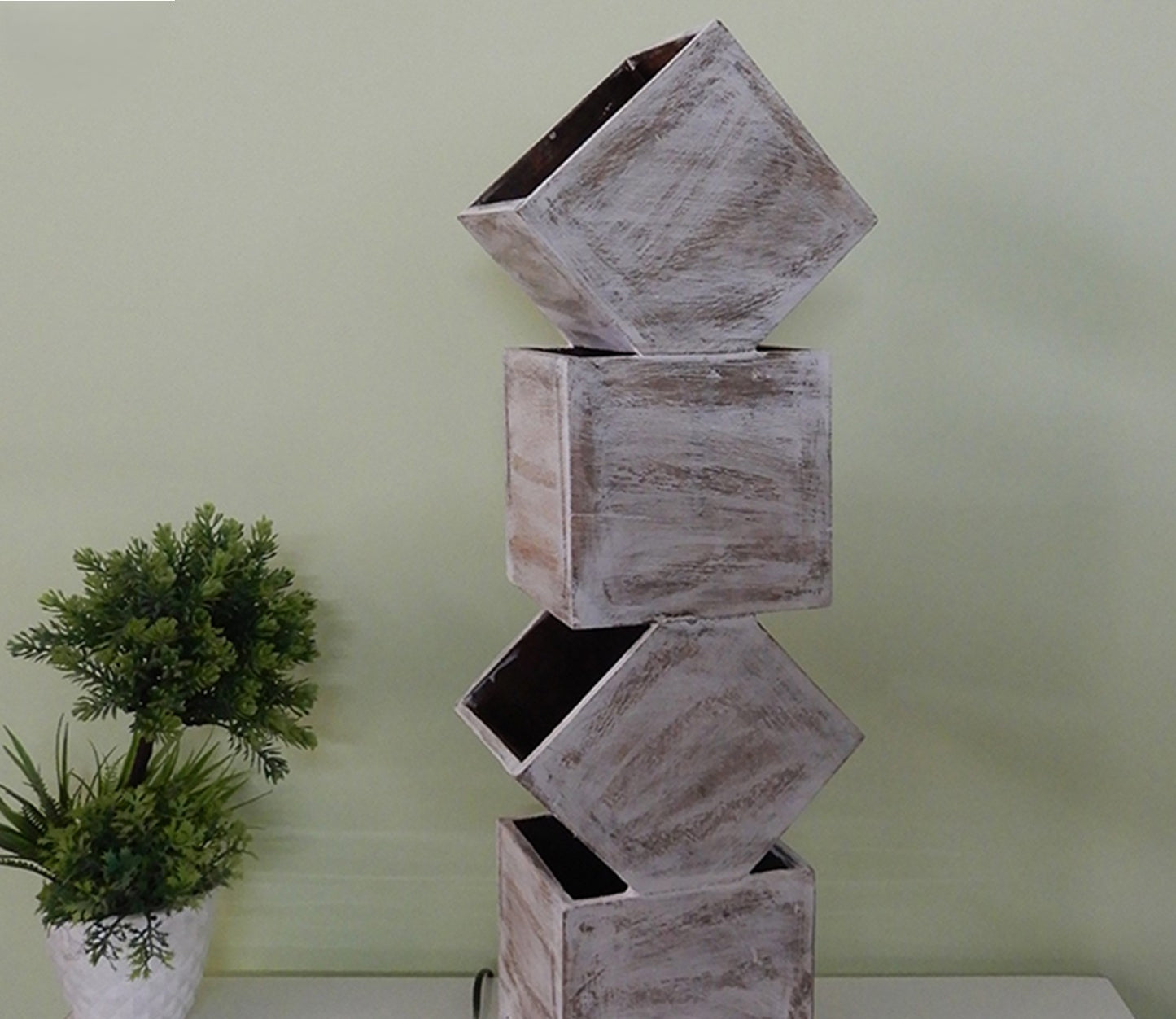 Udaipur Handicrafts White Distress Finish Wooden Box Over the Box Table Lamp