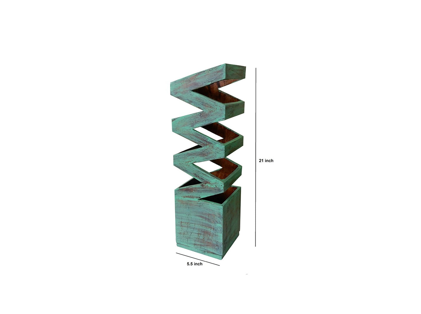 Udaipur Handicrafts Mint Green Distress Finish Wooden Zig Zag Table Lamp