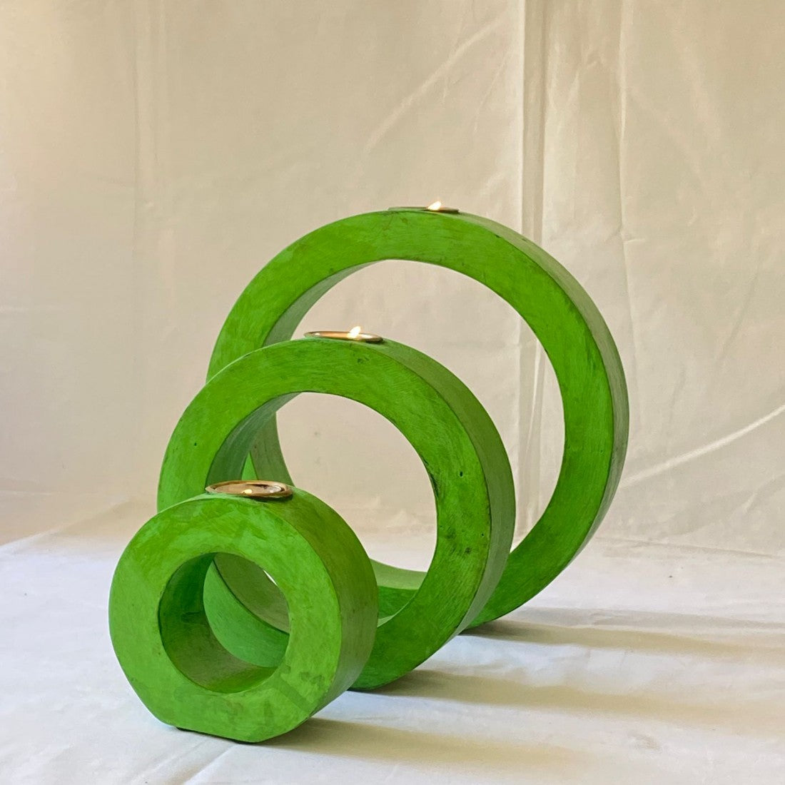 Green Round T-Light Set of 3