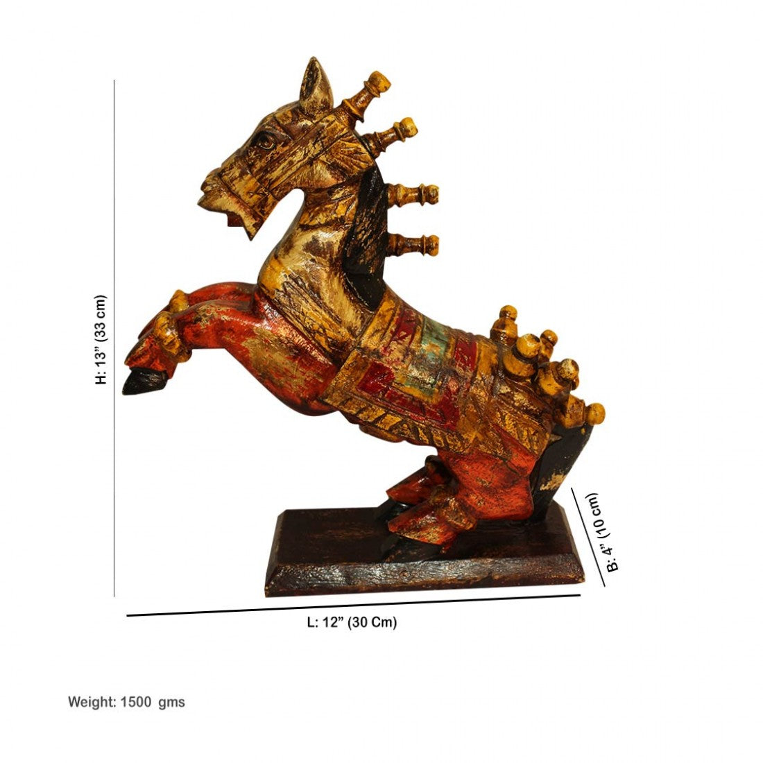 Rustic Painted Wooden Jumping Horse - Antique Finish Ht 12 Inches