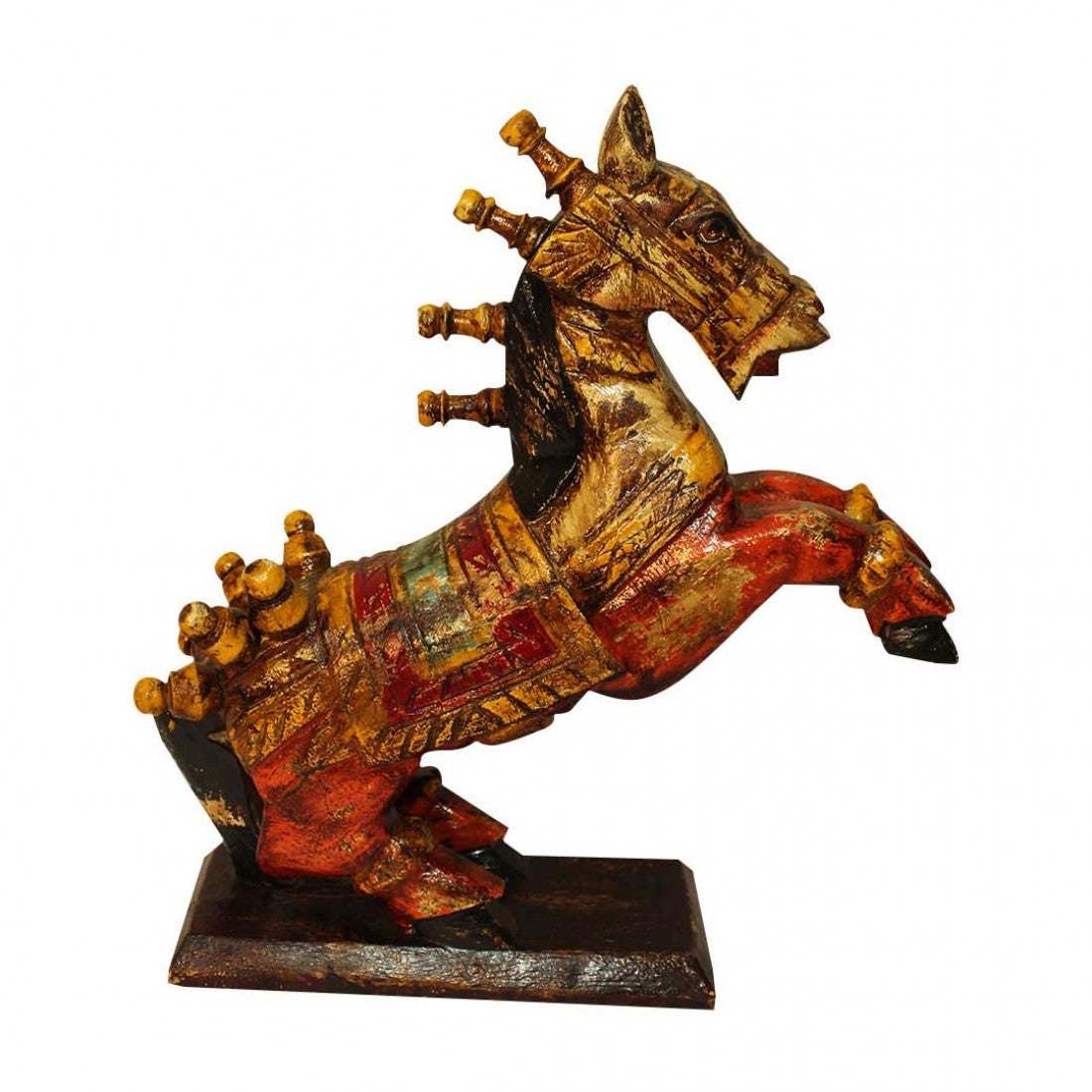 Rustic Painted Wooden Jumping Horse - Antique Finish Ht 12 Inches