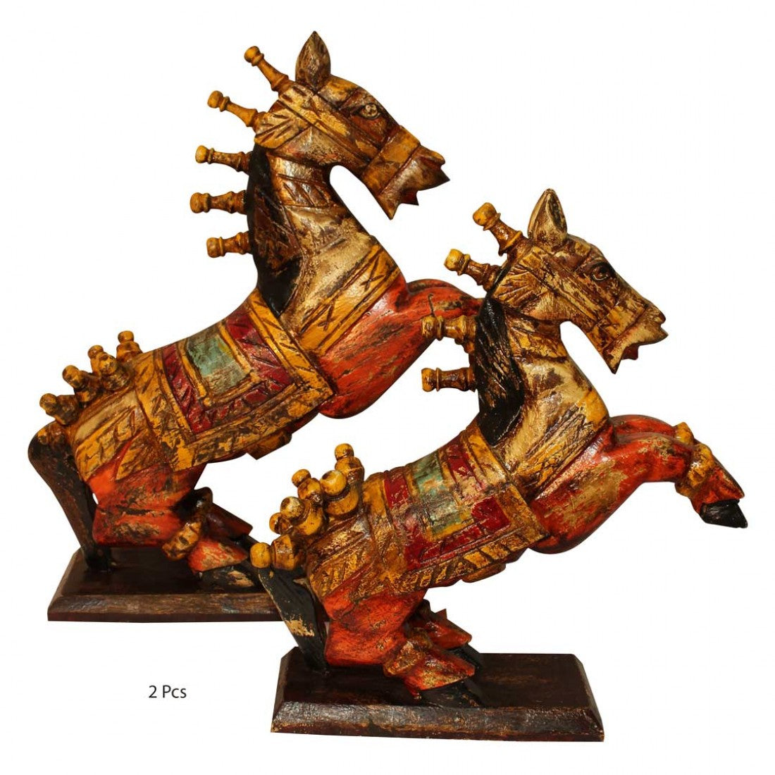 Rustic Painted Wooden Jumping Horse - Antique Finish Ht 12 Inches