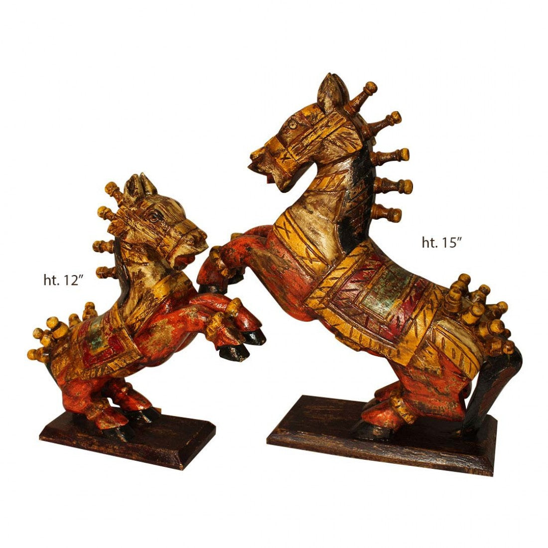 Rustic Painted Wooden Jumping Horse - Antique Finish Ht 12 Inches