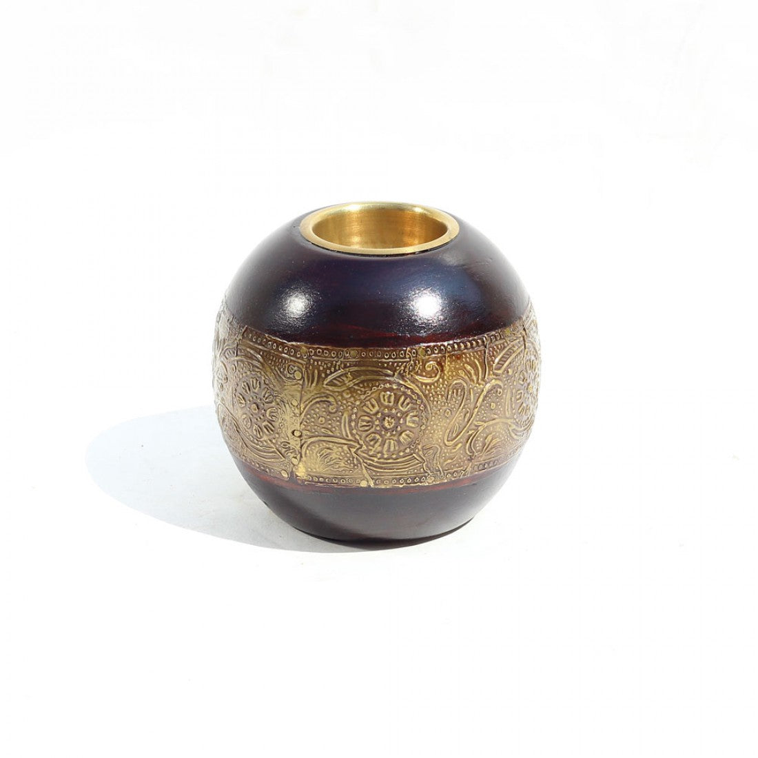 Wooden Tealight With Embossed Brass Artwork