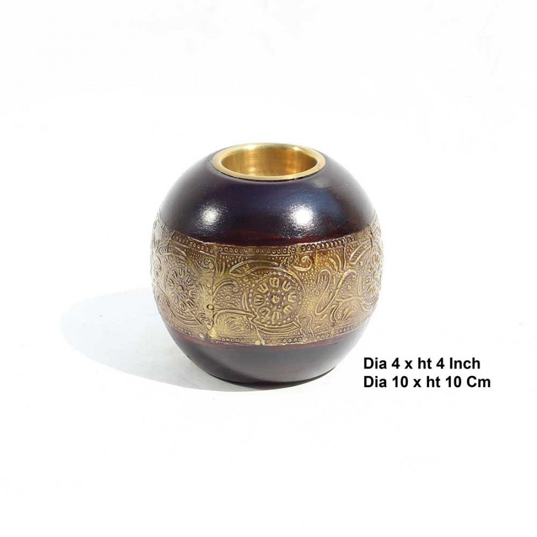 Wooden Tealight With Embossed Brass Artwork
