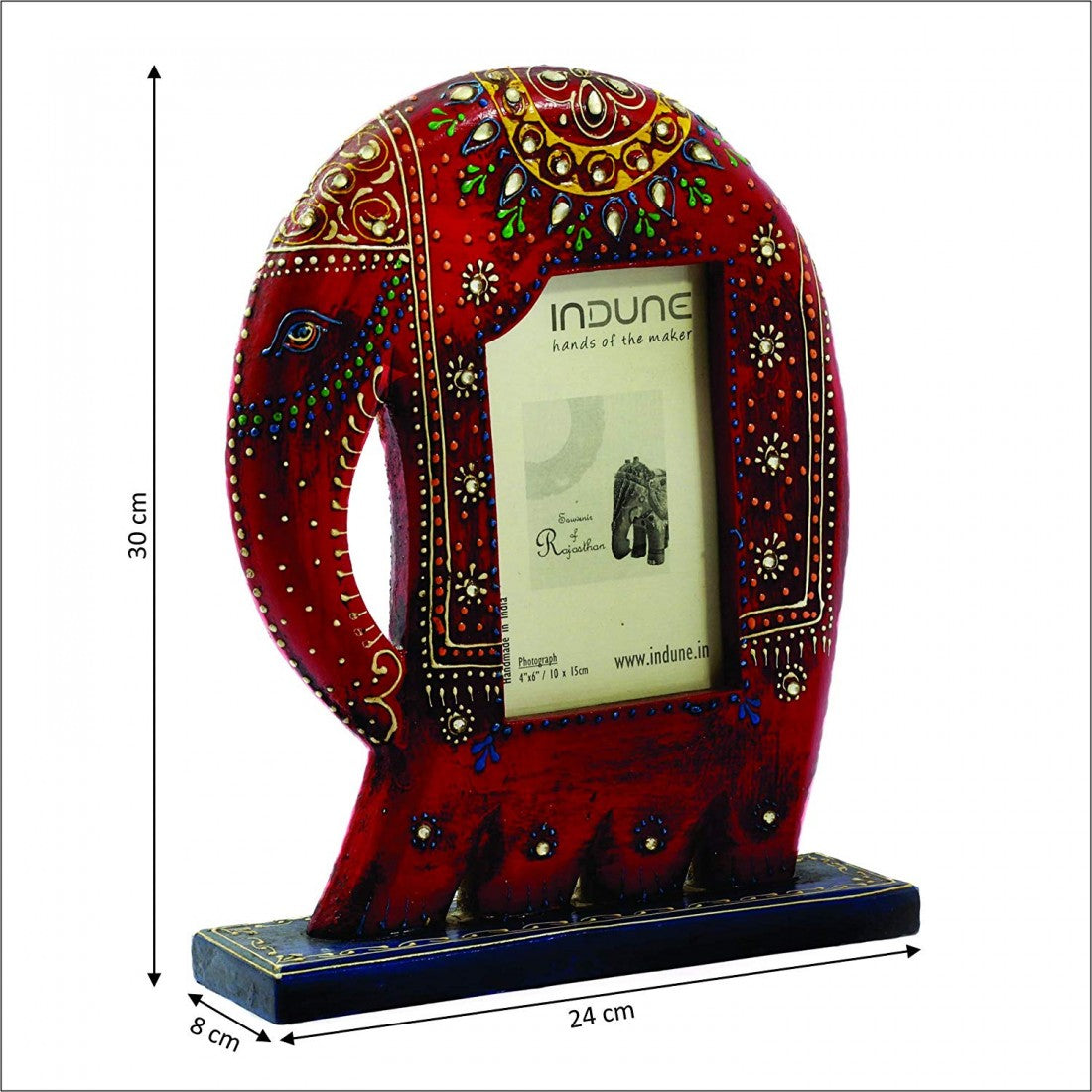 Wooden Elephant Photo Frame With Stand - Unsophisticated Red