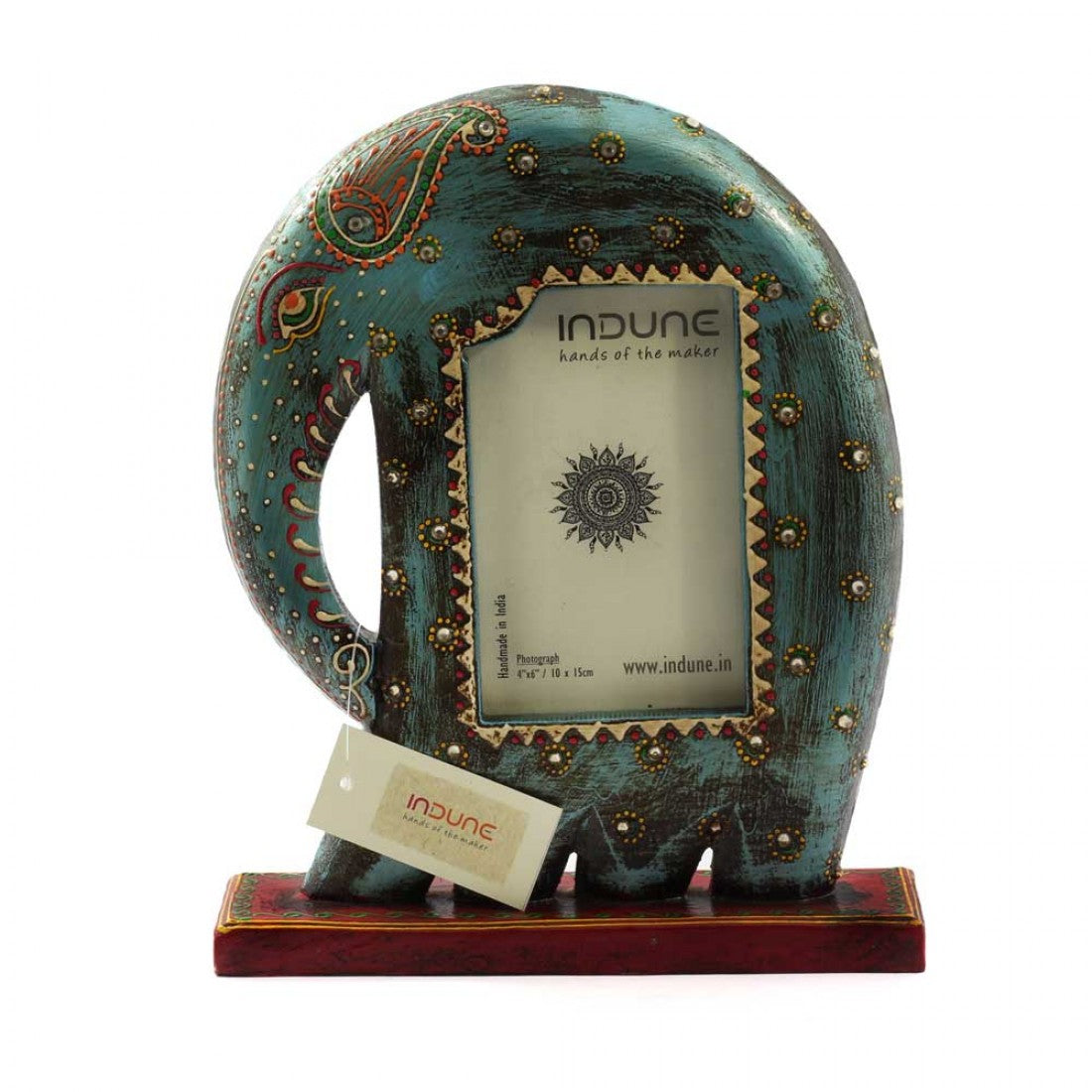 Wooden Elephant Photo Frame With Stand - Unsophisticated Rustic Blue