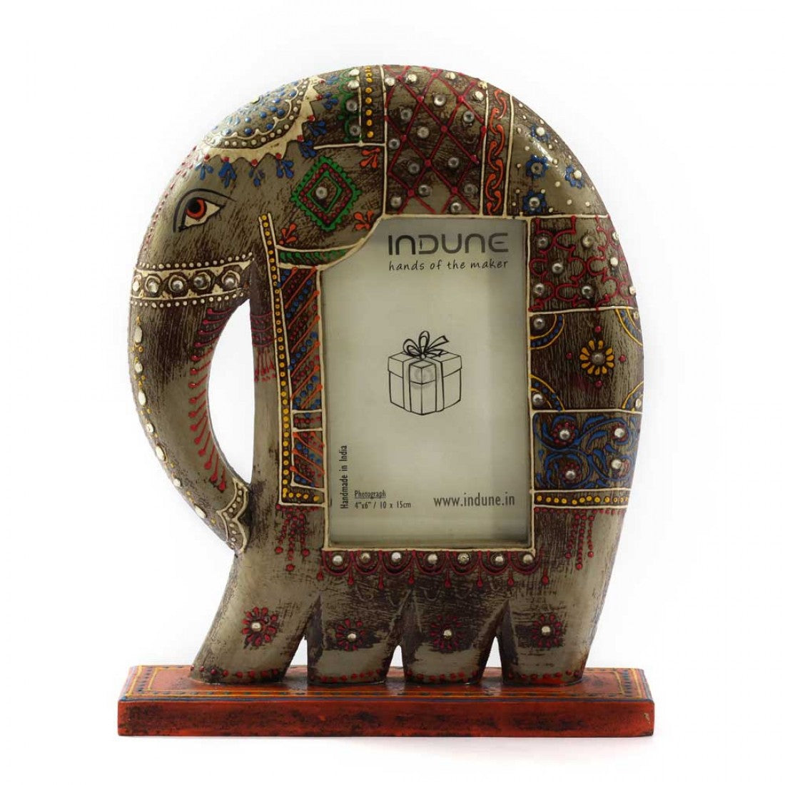 Wooden Elephant Photo Frame With Stand - Unsophisticated Rough Cream-Grey
