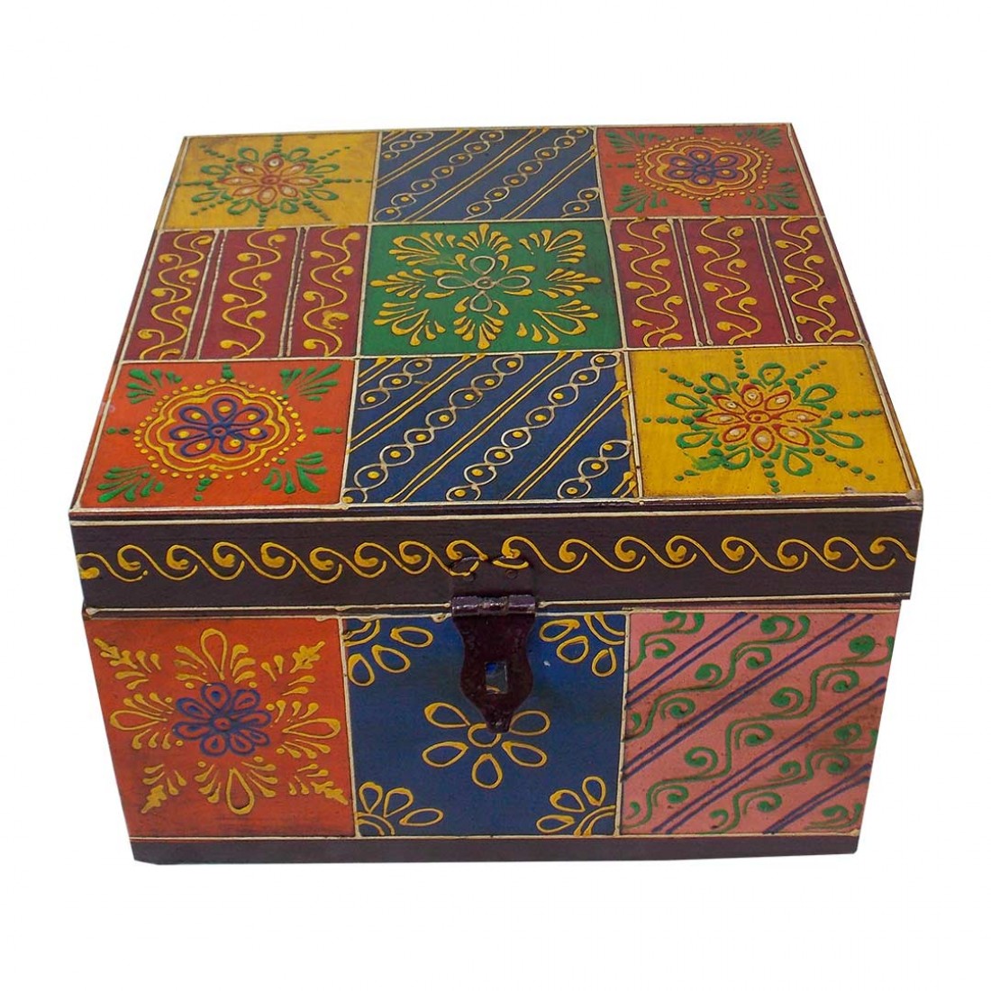 Hand Painted Box In Vibrant Colours & Floral Motifs