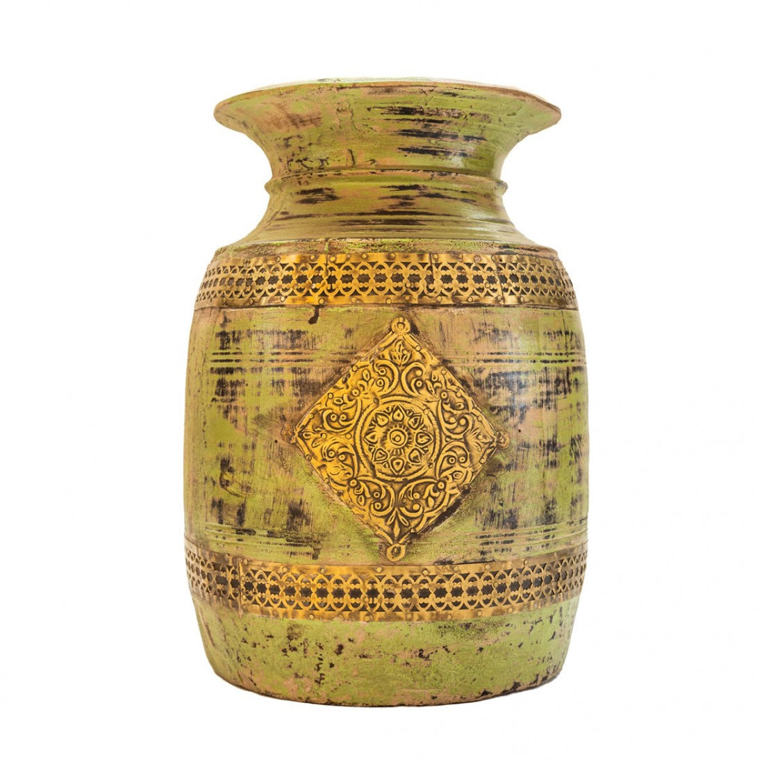 Distressed Green Wooden Pot