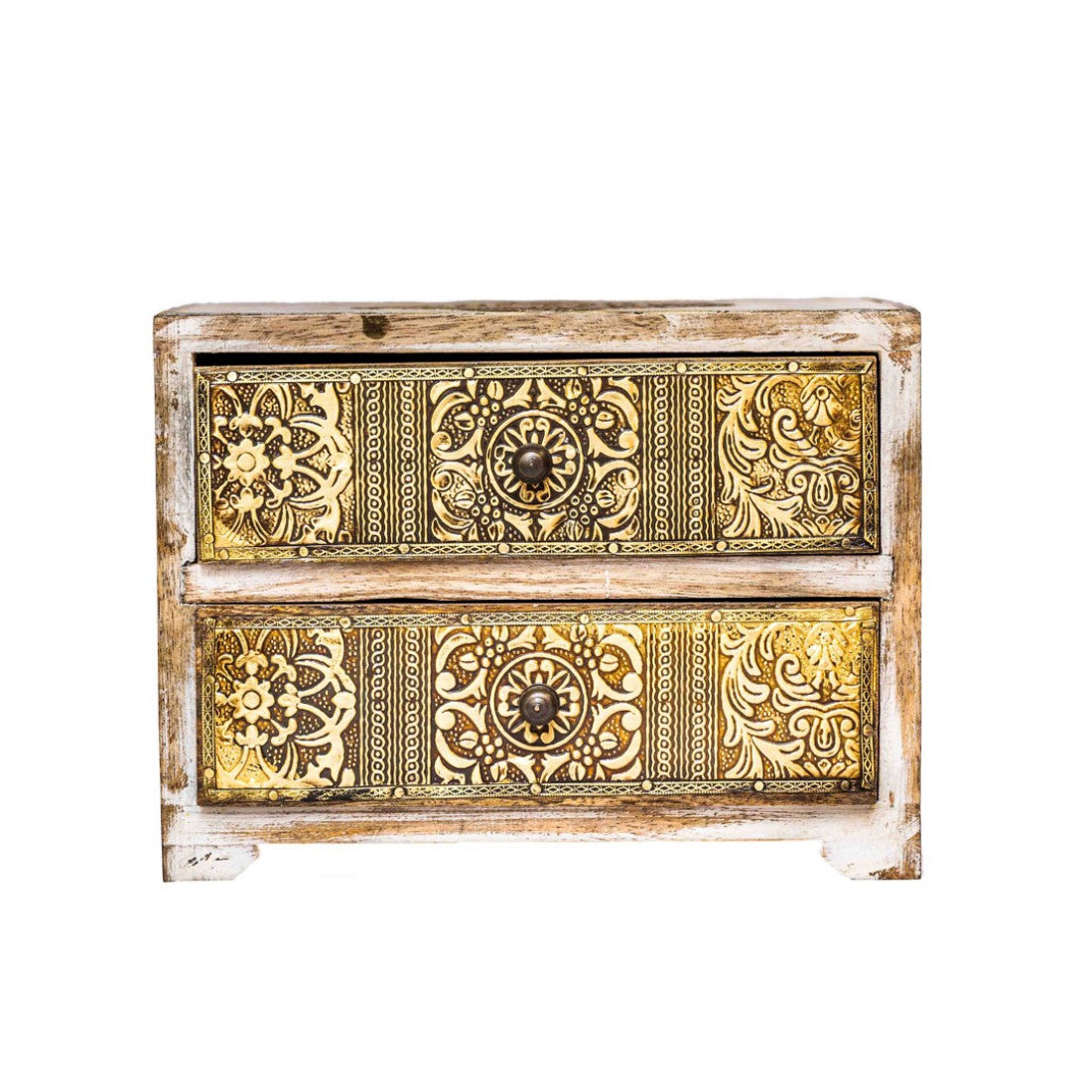 Distressed White Mini Drawers With Embossed Brass Art