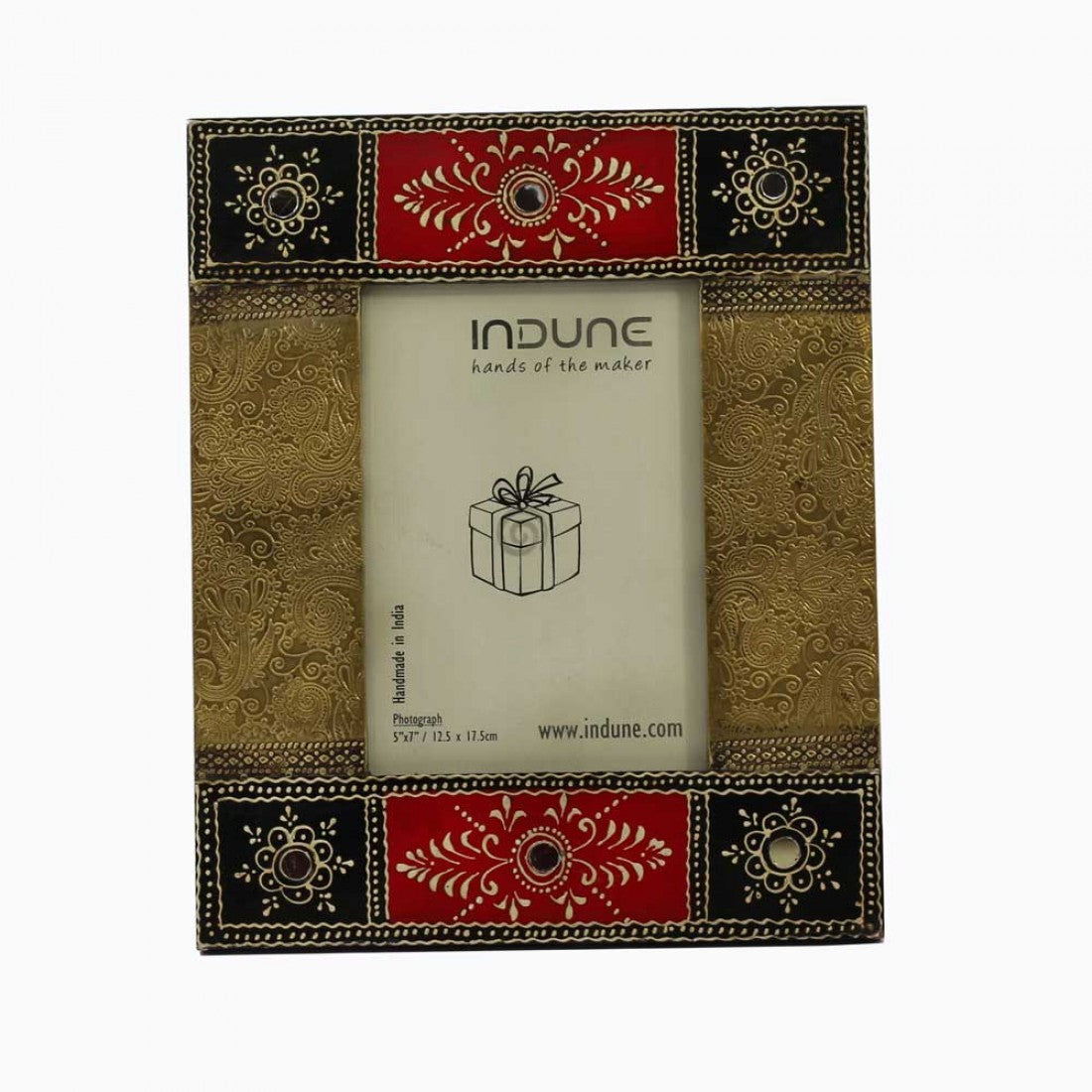 Wooden Photo Frame - Embossed Metal, Hand Painted 5 X 7 Inches