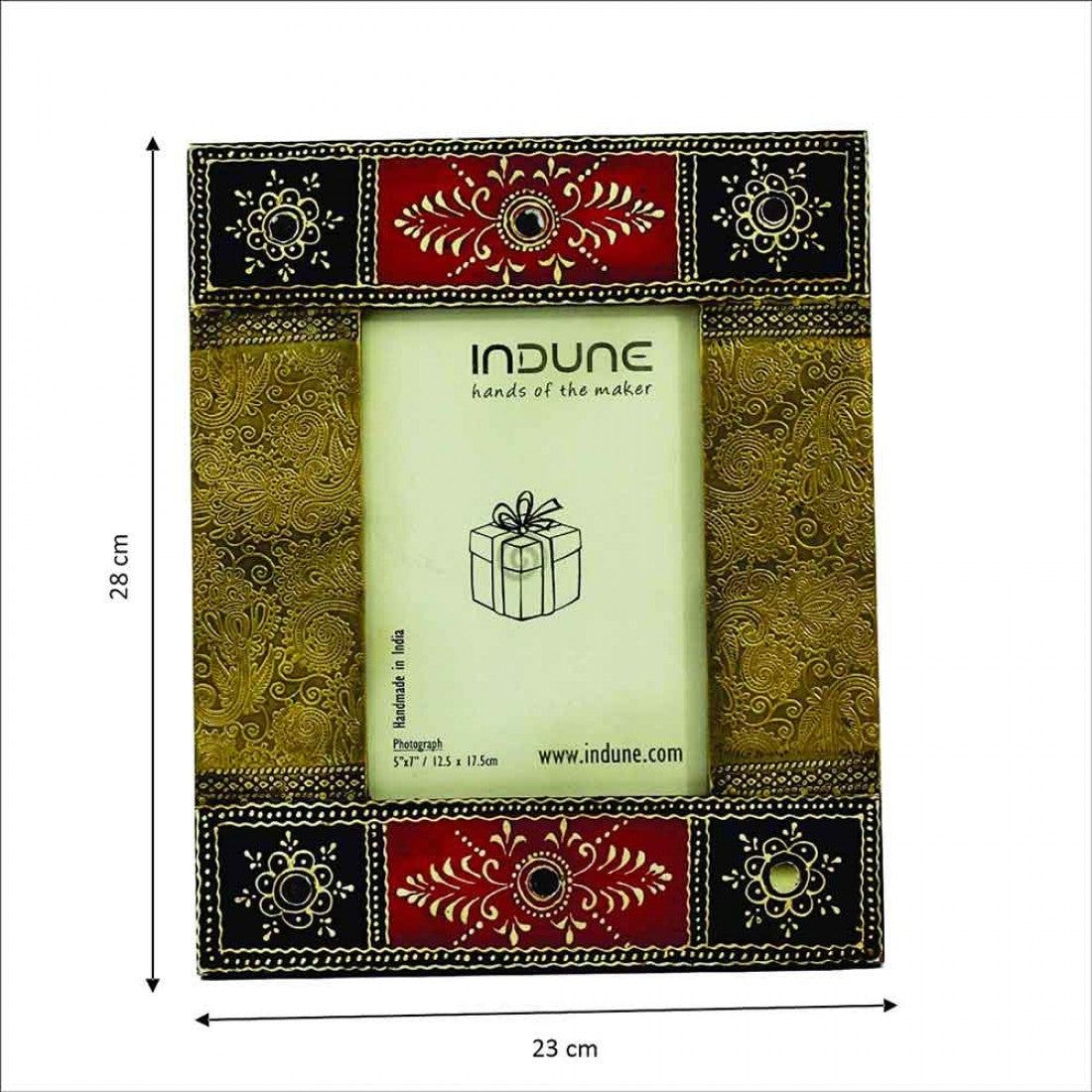 Wooden Photo Frame - Embossed Metal, Hand Painted 5 X 7 Inches