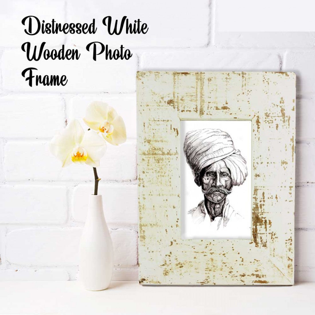 Wooden Photo Frame - Rough Distressed White 4 X 6 Inches