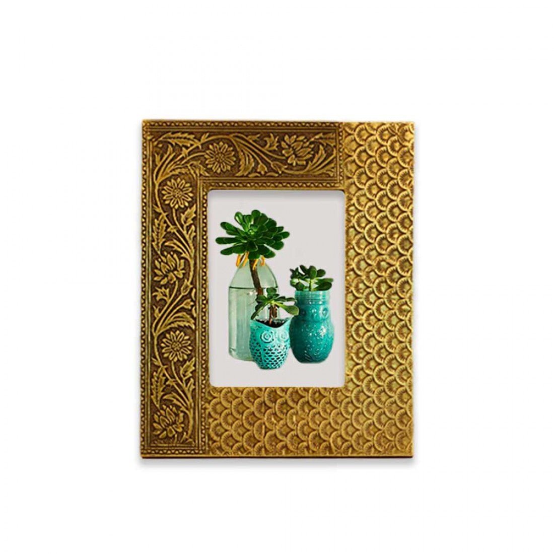 Wooden Photo Frame - Embossed Metal 5 X 7 Inches
