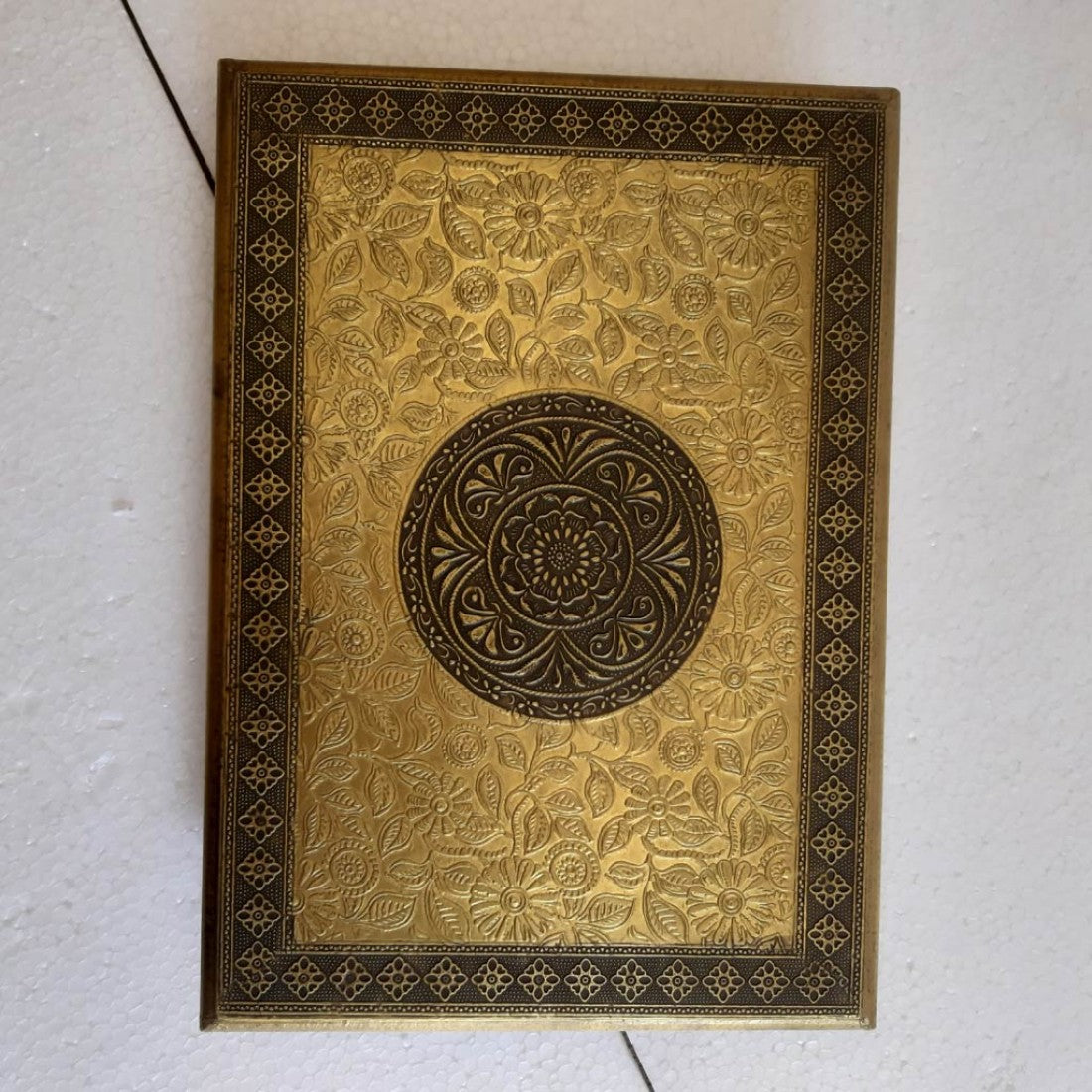 Floral Motif Embossed Brass Chowki Rectangular