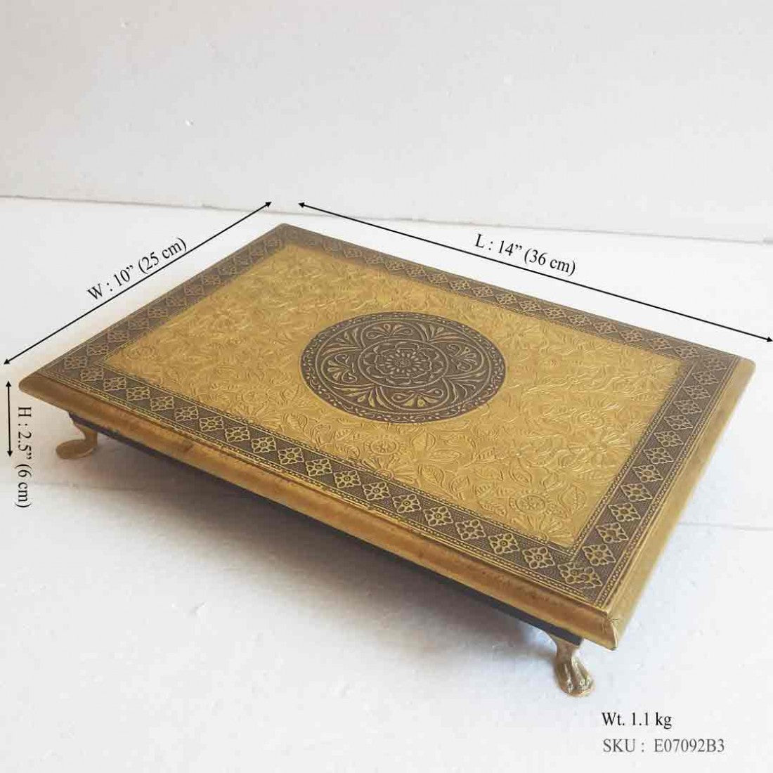 Floral Motif Embossed Brass Chowki Rectangular