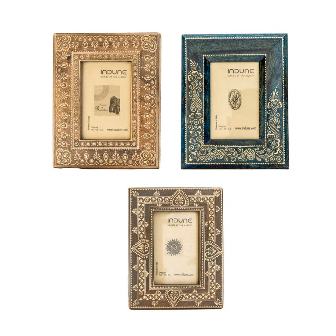 Distressed Grey Wood Photo Frame With Embossed White Coneart And Beads