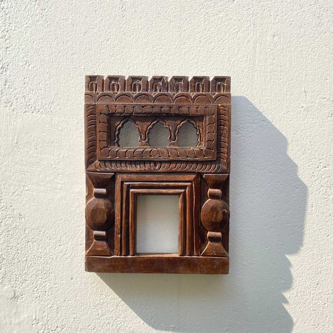 Dark Wooden Polish Small Jharokha Frame With Tibari