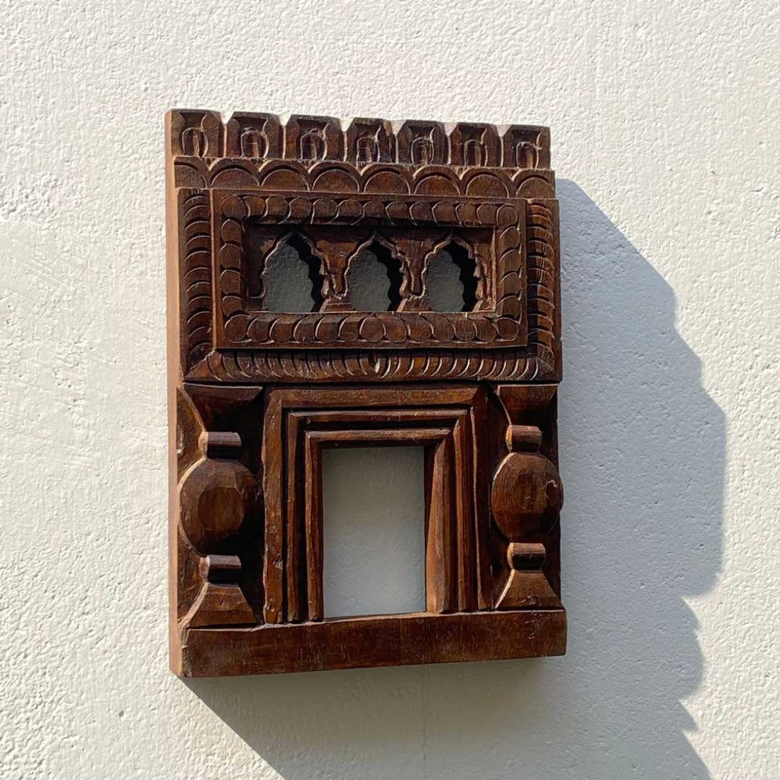 Dark Wooden Polish Small Jharokha Frame With Tibari