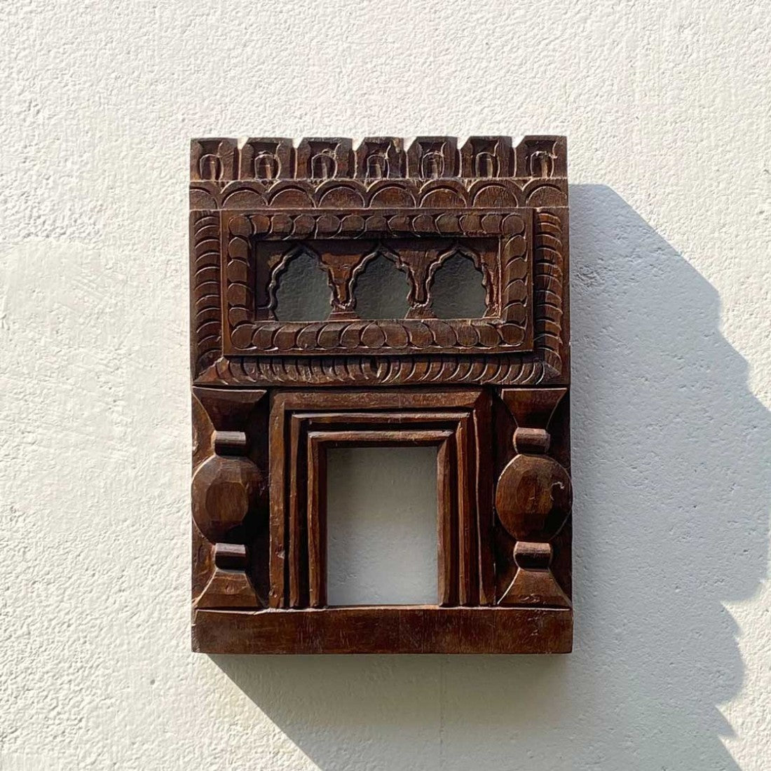 Dark Wooden Polish Small Jharokha Frame With Tibari