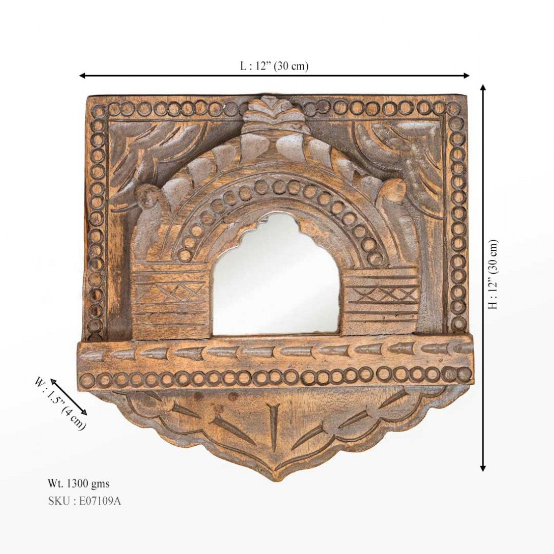 Jharokha Style Wooden Carved Distressed Grey Frame