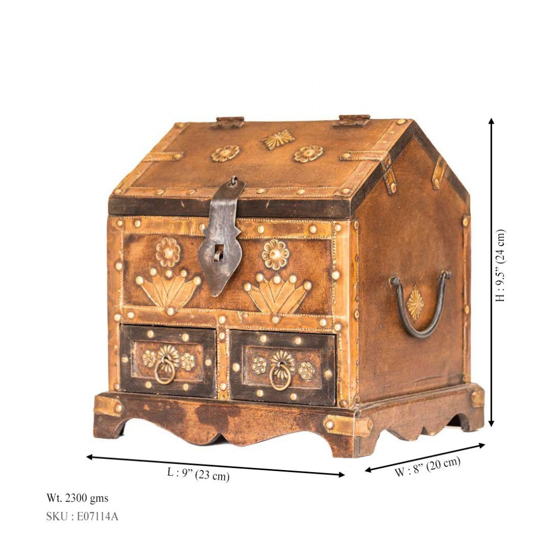 Jopadi Shaped Jewellery Box And Organizer With Floral Embossed Brass Work