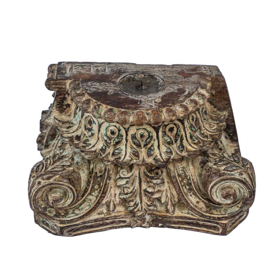 Wooden Antique Carved Block Candle Stand