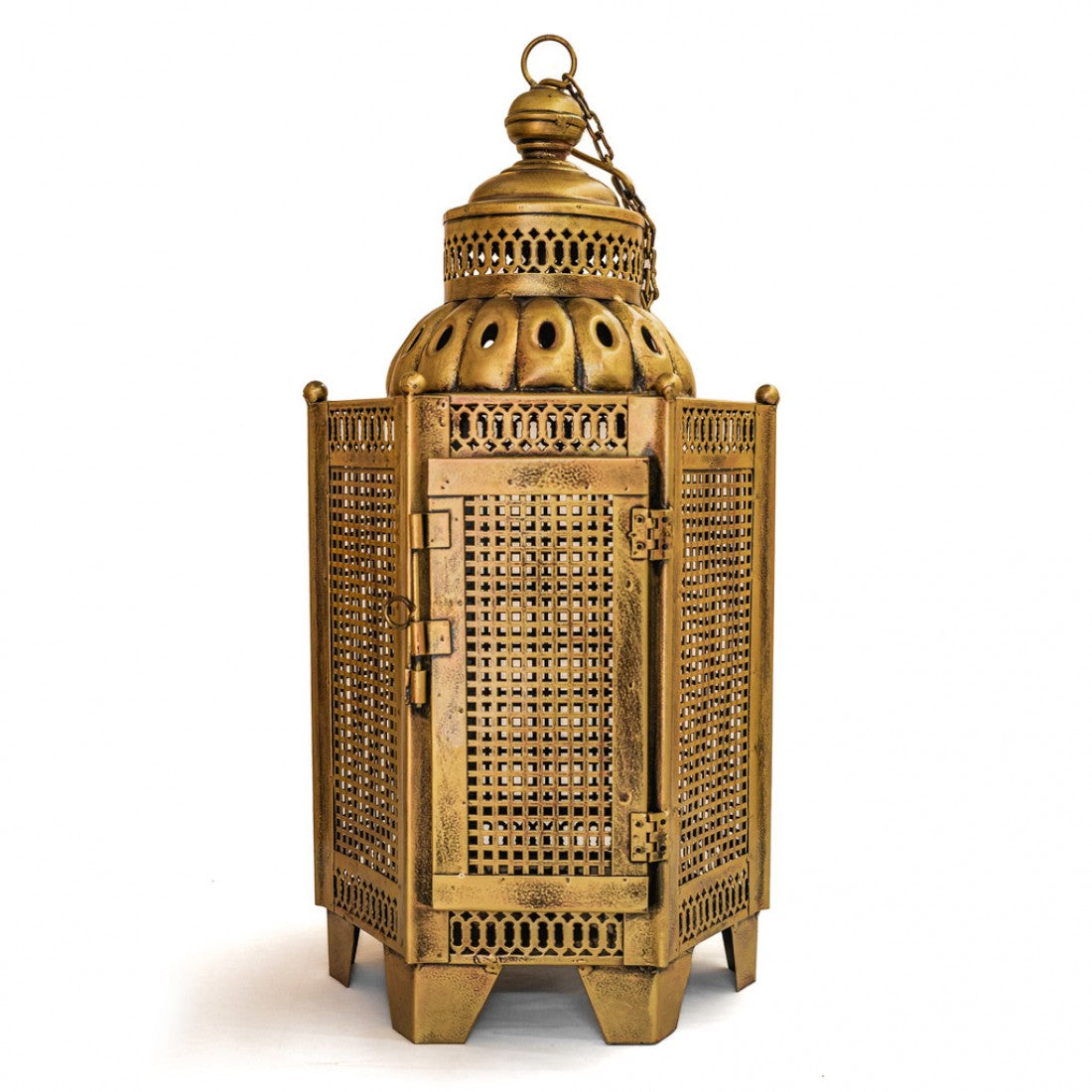 Iron Perforated Minar Lantern with Golden Paint Height 24 Inches