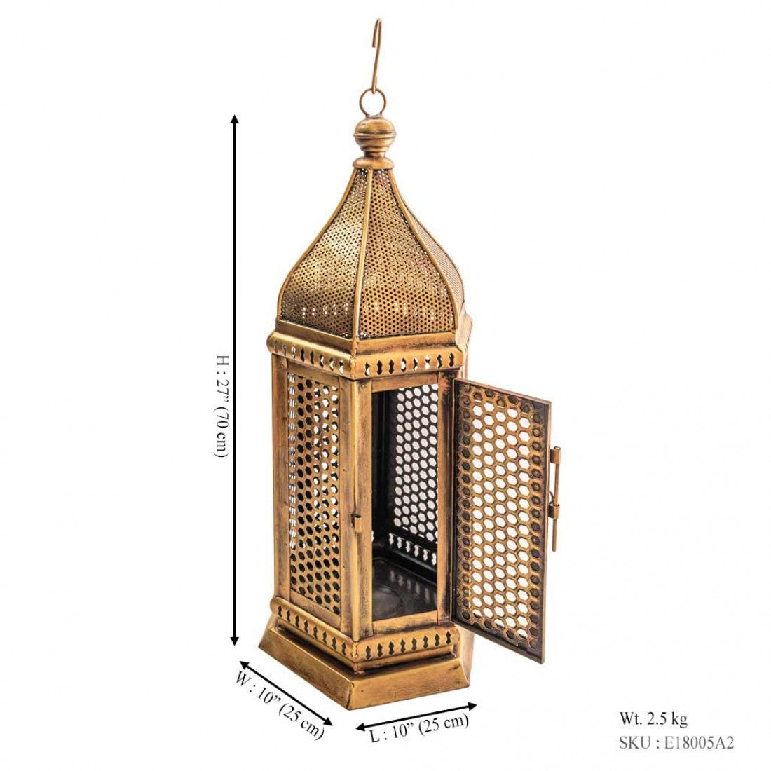 Iron Perforated Minar Lantern with Golden Paint Height 27 Inches